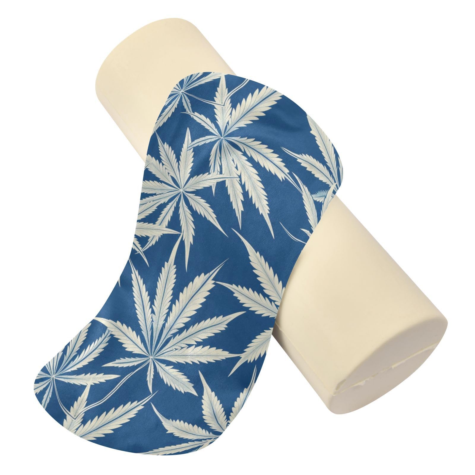 miaozhen Marijuana Pattern White Blue Sleep Neck Roll Pillow Decorative Cylinder Pillows for Bed almohada de Cuello para dormir 5.5''x17''