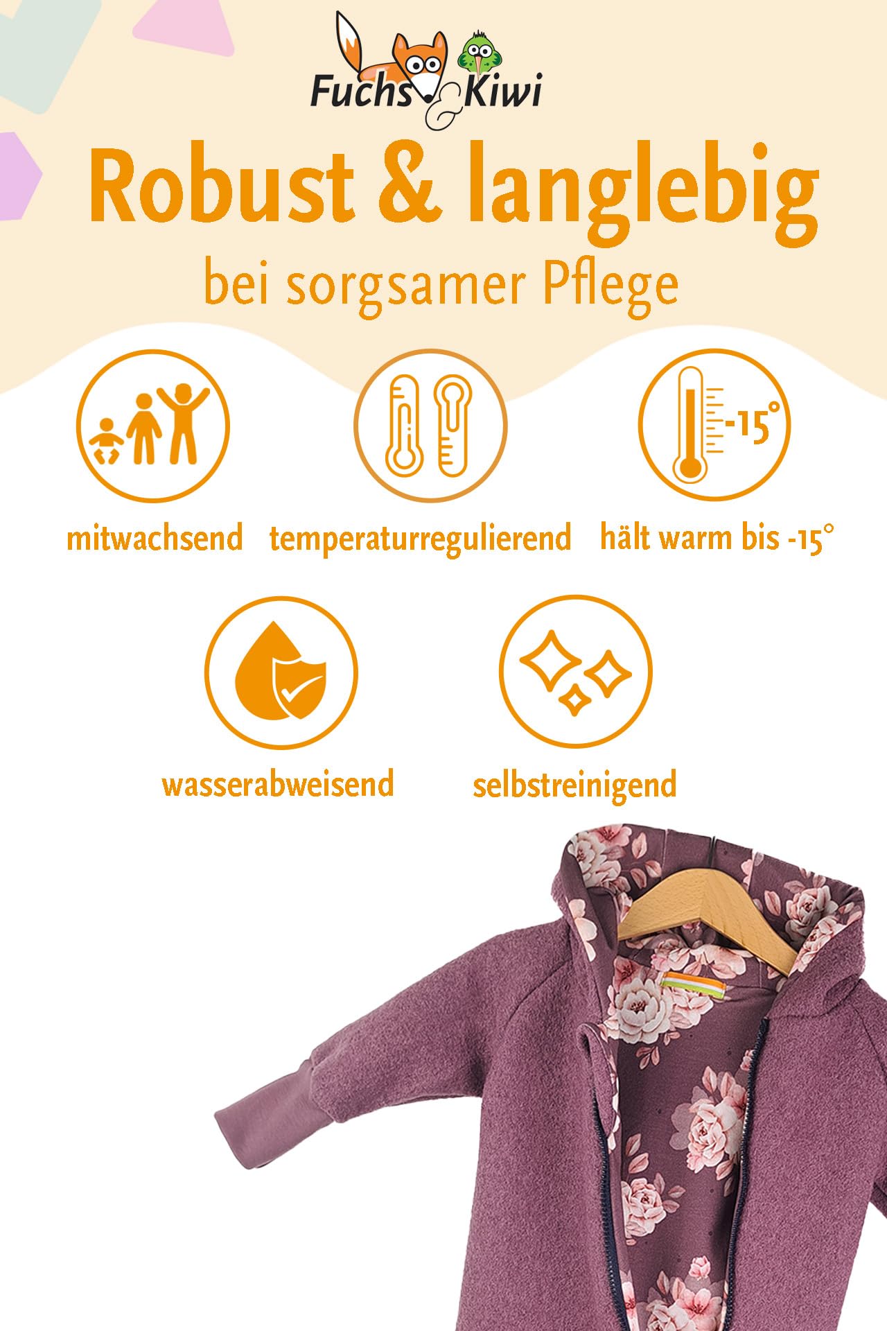 Fuchs & Kiwi Walkoverall Baby Mädchen – Natur Schurwolle & Jersey Futter – Öko-Tex, Hautfreundlich – Handmade in Berlin – Wollwalk Overall Baby & Kleinkind – Winter & Herbst