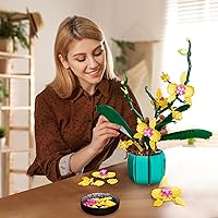 Vista 4 de JOJO&Peach Juego de construcción de bonsái de orquídea, colección botánica, flores artificiales para el hogar u oficina, regalos para San Valentín