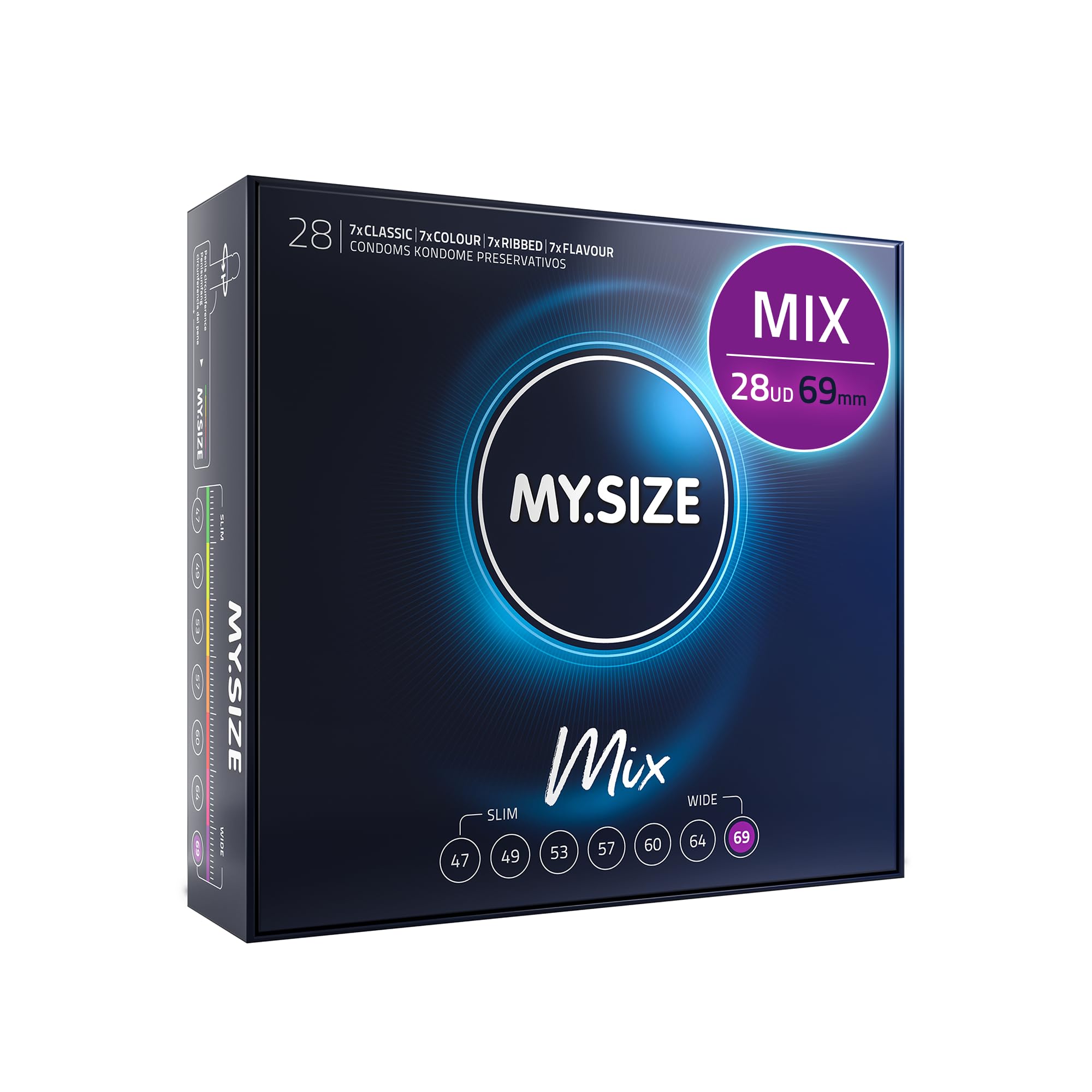 My.​Size Mix Condones, tamaño 7, 69 mm, paquete de ventaja, contenido de 28 unidades