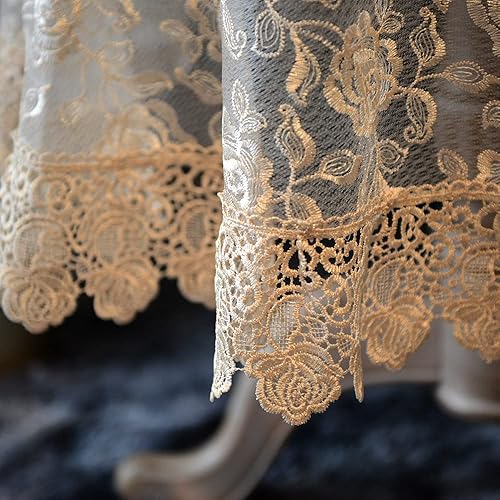 Miniatura 6 de SUTAVIA Mantel redondo de tela de encaje rosa dorado floral para mesa auxiliar, protector clásico a prueba de polvo para comedor, picnic, boda,