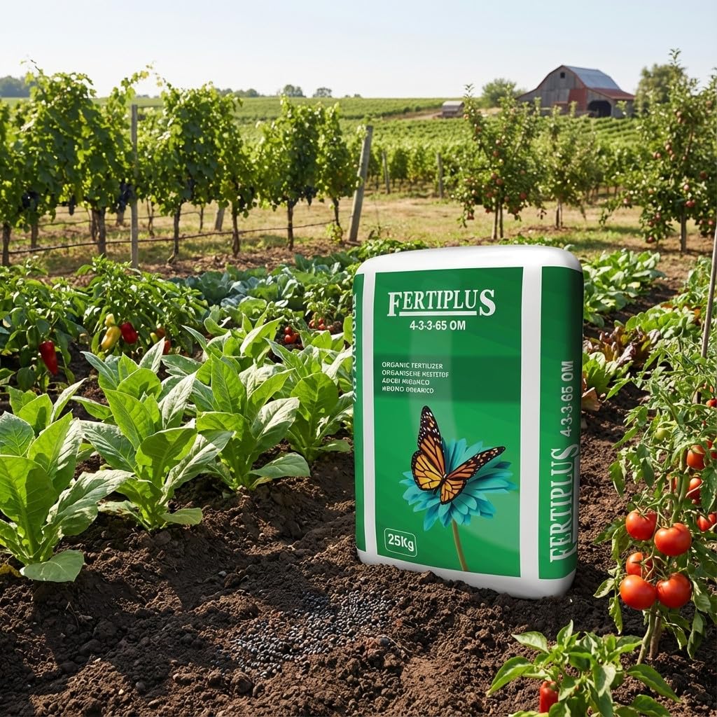 Suinga Abono Orgánico Peletizado Fertilizante Fertiplus de 25Kg | Abono Granulado para Árboles | Usado en Cultivos como Tabaco, Tomate, Hortalizas, Frutales, Uva, Viñedos o Jardinería