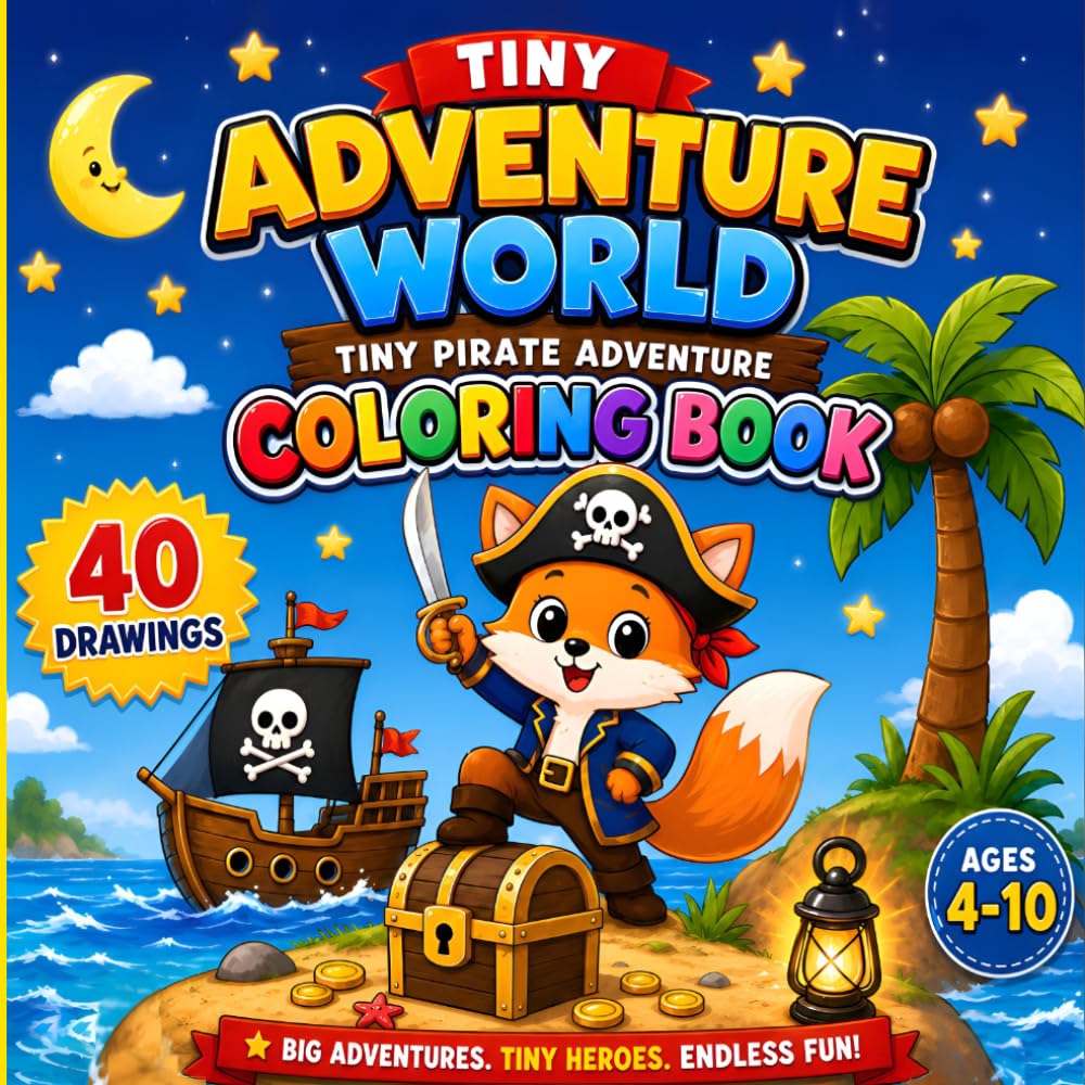 Tiny Pirate Adventure Coloring Book for Kids Ages 4–10: 40 Fun and Easy Designs with Simple and Bold Coloring Pages (Tiny Adventure World Series)