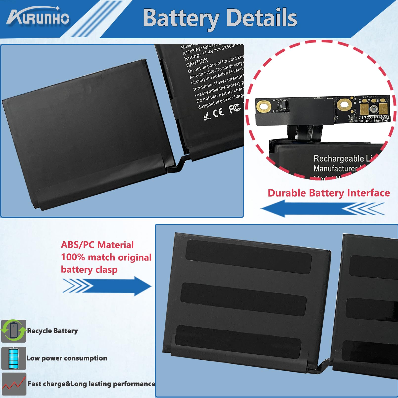 Amazon.com: AURUNHO A1713 A1708 Laptop Battery Replacement for