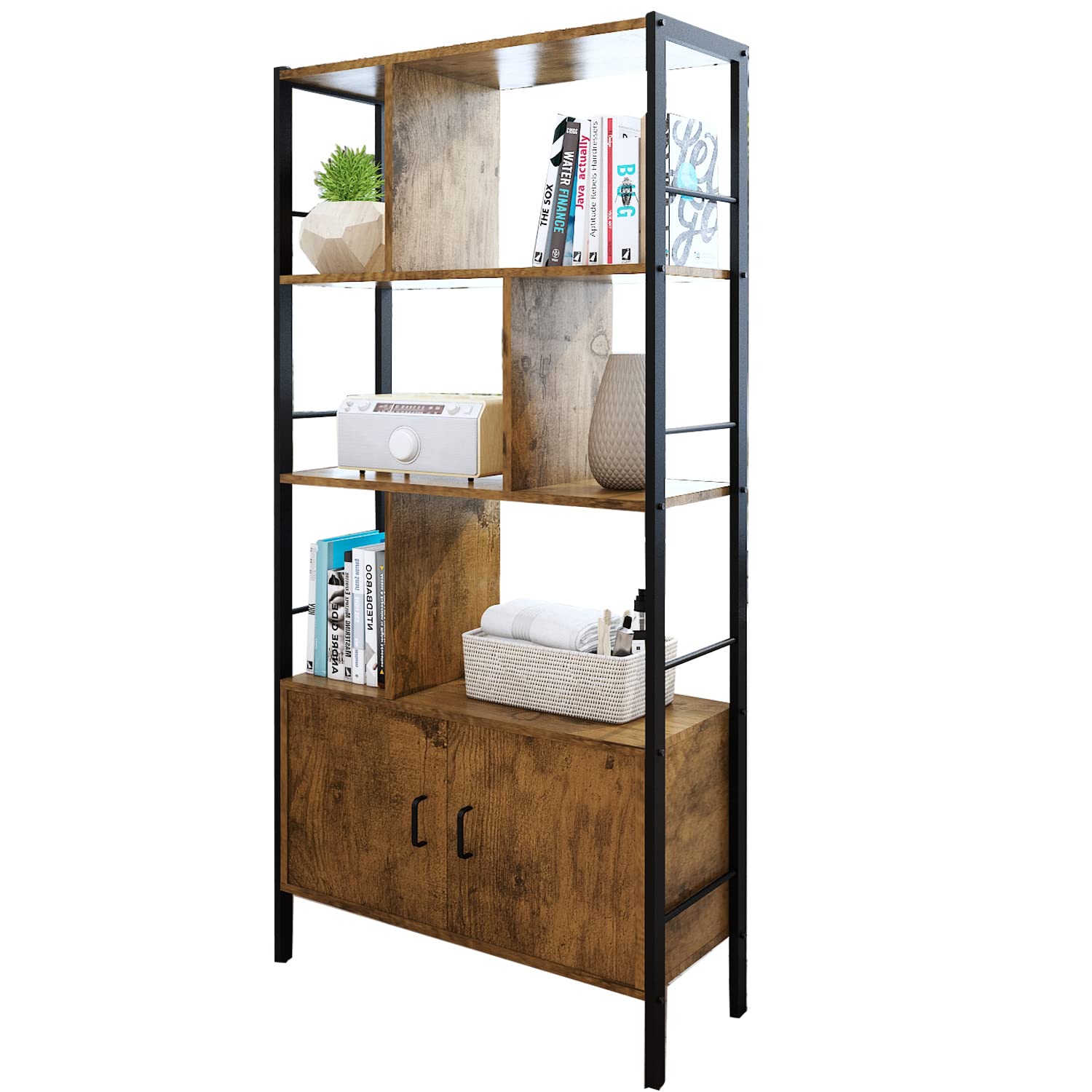 Amazon｜O&K 本棚 扉付き収納 4段 幅72*奥行30*高さ155cm 木製