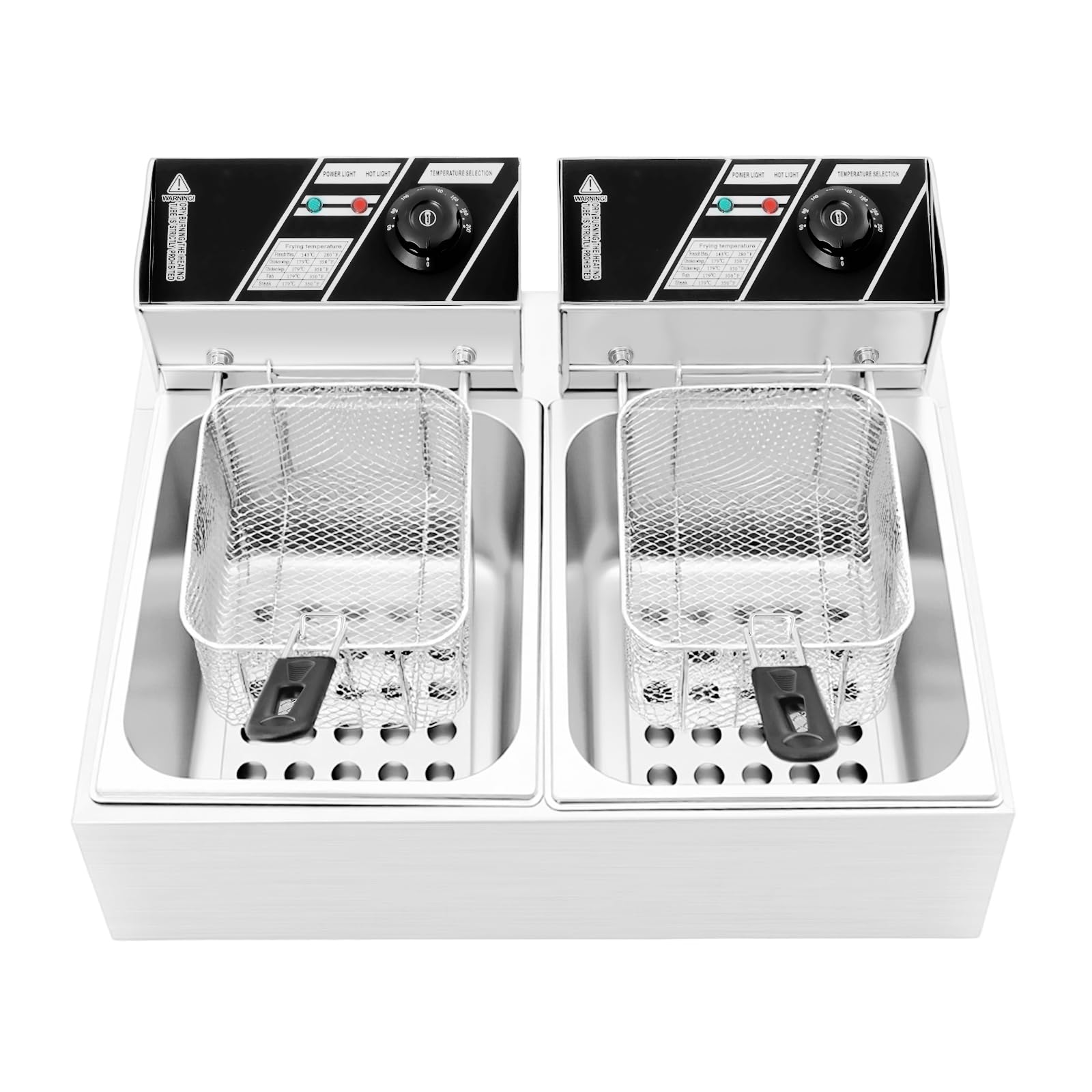 Friggitrice elettrica in acciaio inox con cestello, contenitore commerciale 2,5 KW 6L, 60-200°C/140-392°F per ristoranti rapidi snack bar (capacità di serbatoio: 2 x 6L)