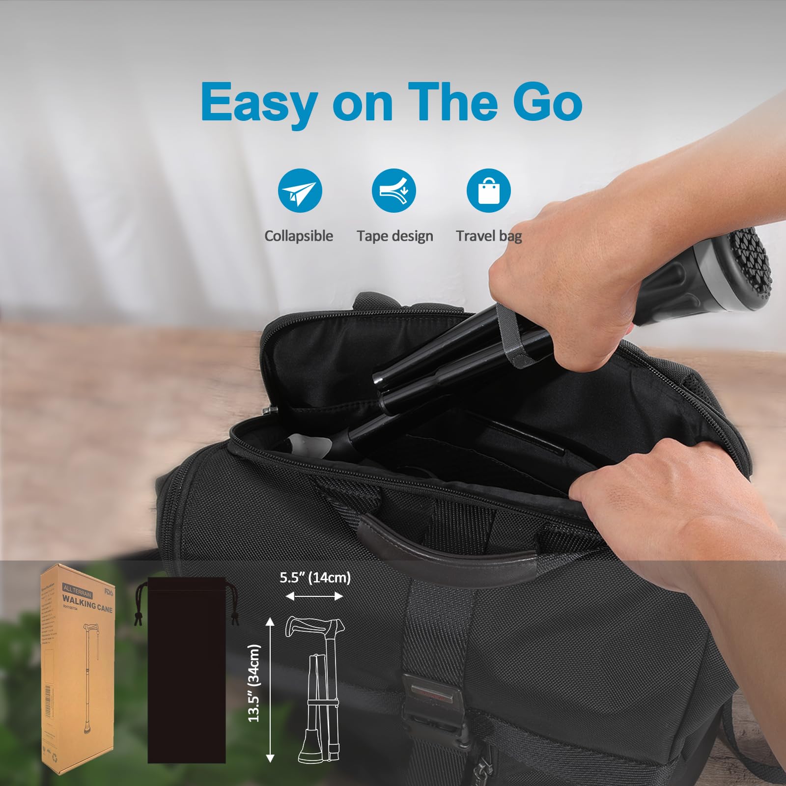 Bastone Pieghevole per Camminate Tutti i Terreni, Punta Pivot e Ausilio per la Mobilità Robusto, Bastone da Passeggio Pieghevole per Anziani e Adulti