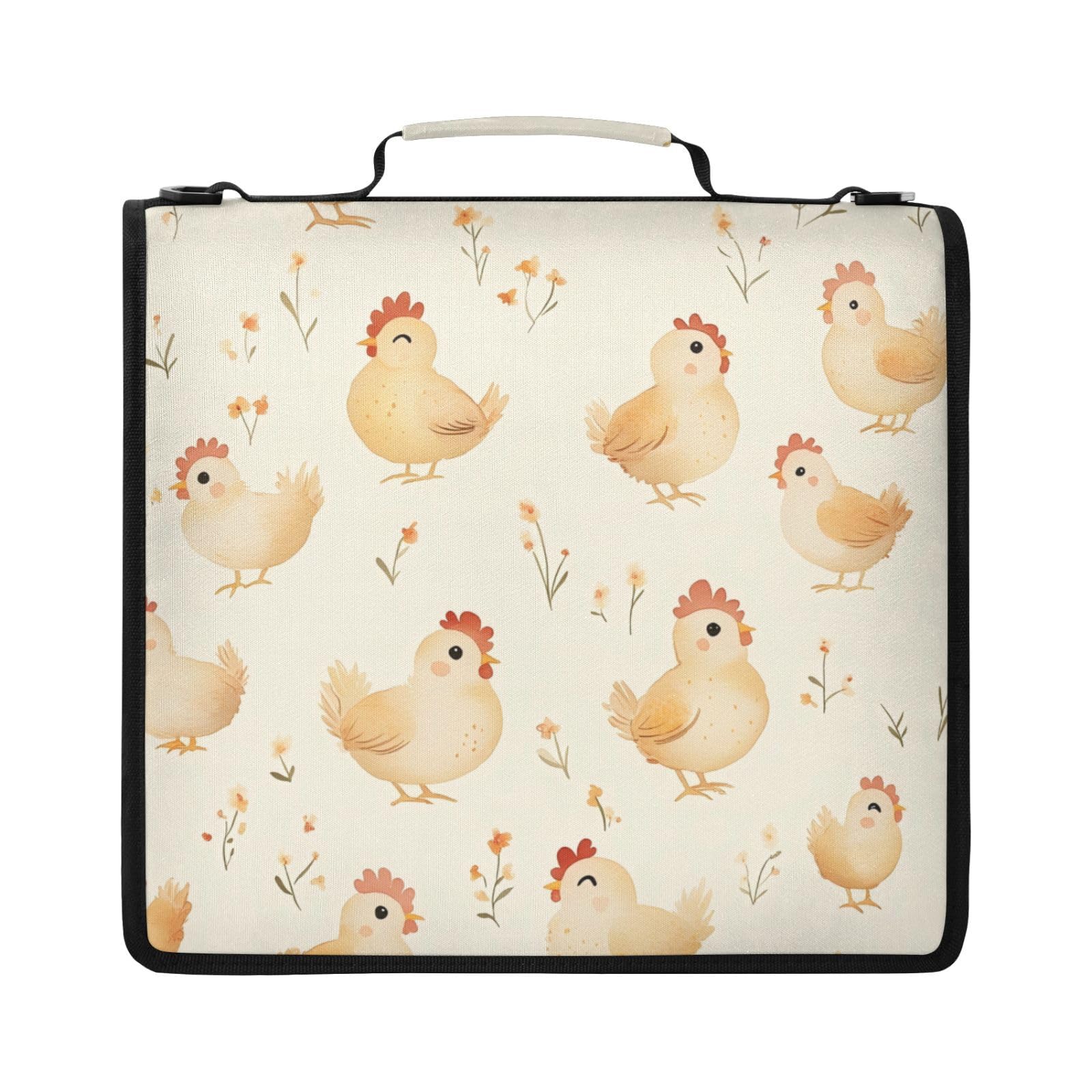 Bolsa de carpeta de 3 anillas con cremallera y patrón amarillo pollo