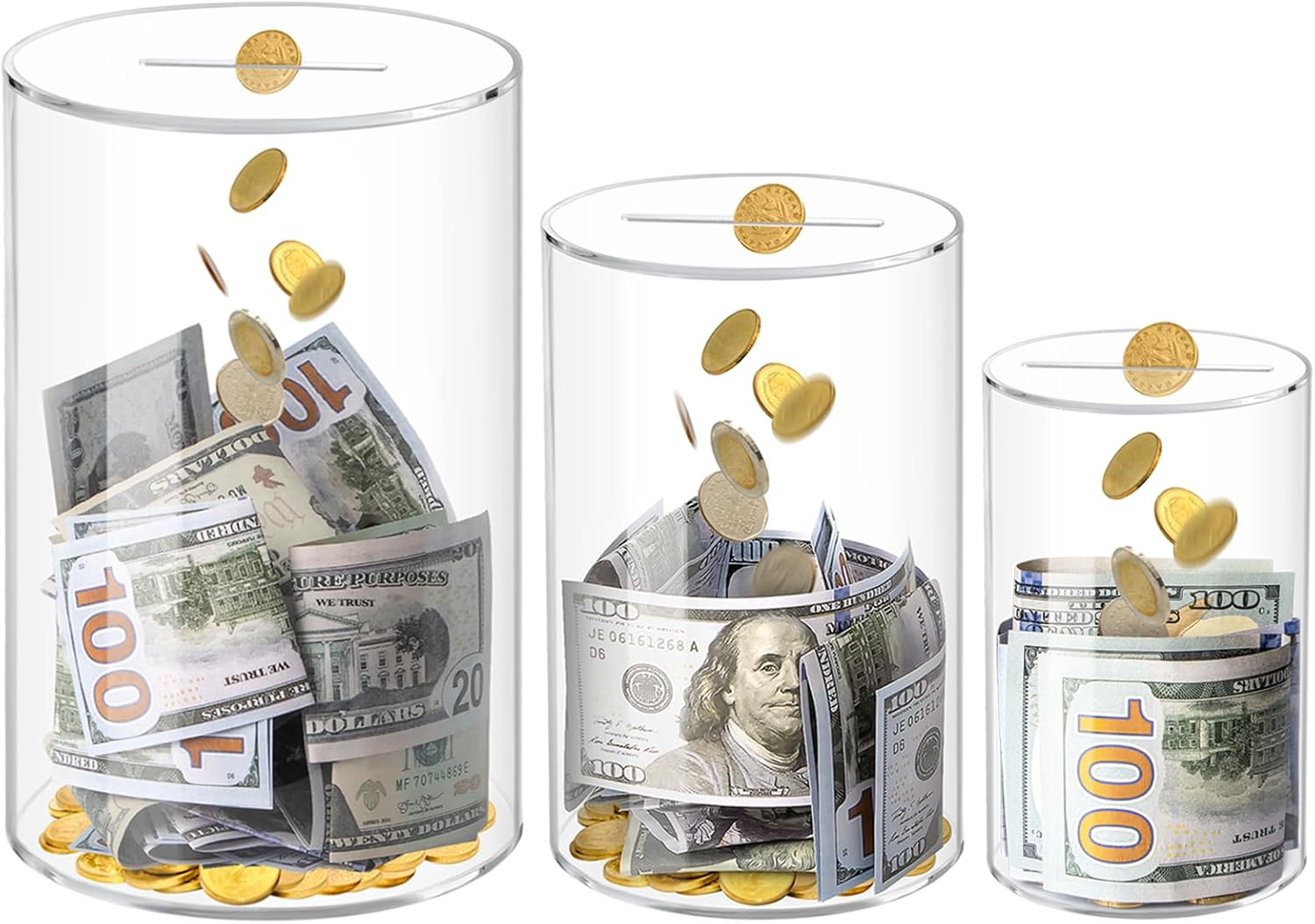 3 PCS Clear Acrylic Piggy Bank for Adults Kids, Clear Money Saving Jar Must Break to Open, Unopenable Piggy Bank for Cash Coins