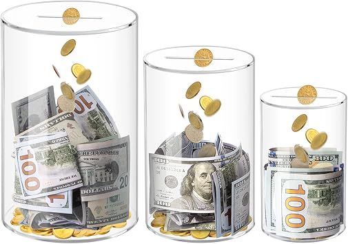 3 PCS Clear Acrylic Piggy Bank for Adults Kids, Clear Money Saving Jar Must Break to Open, Unopenable Piggy Bank for Cash Coins