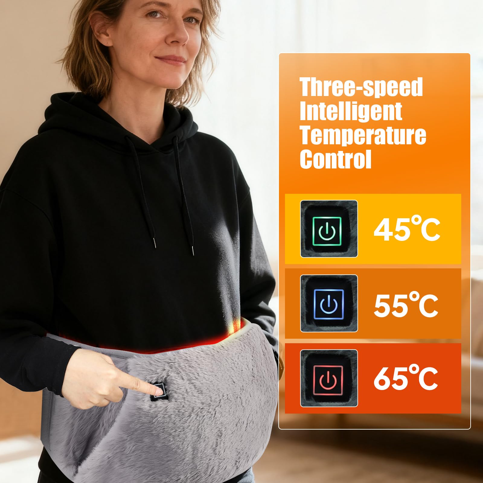 Coussin chauffant, tapis chauffant électrique pour dos, taille, ventre, mains, 3 niveaux de température, chauffage rapide, lavable en machine, ceinture thermique, cadeaux pour femmes et hommes, 105 x