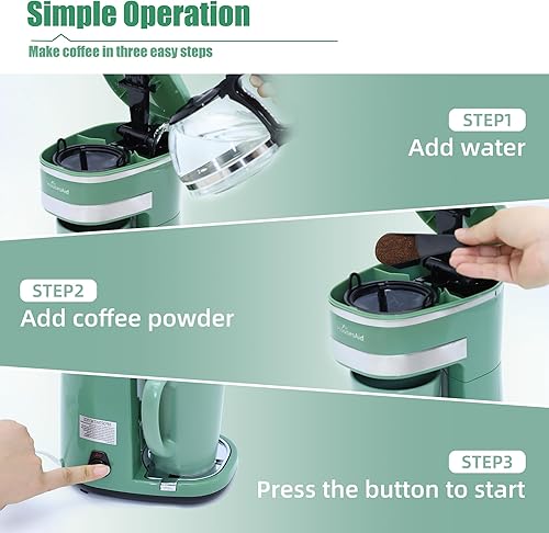 Miniatura 6 de Cafetera, cafetera de una sola porción, cafetera de una taza con filtro reutilizable y botón de control de un solo toque, cafetera portátil para