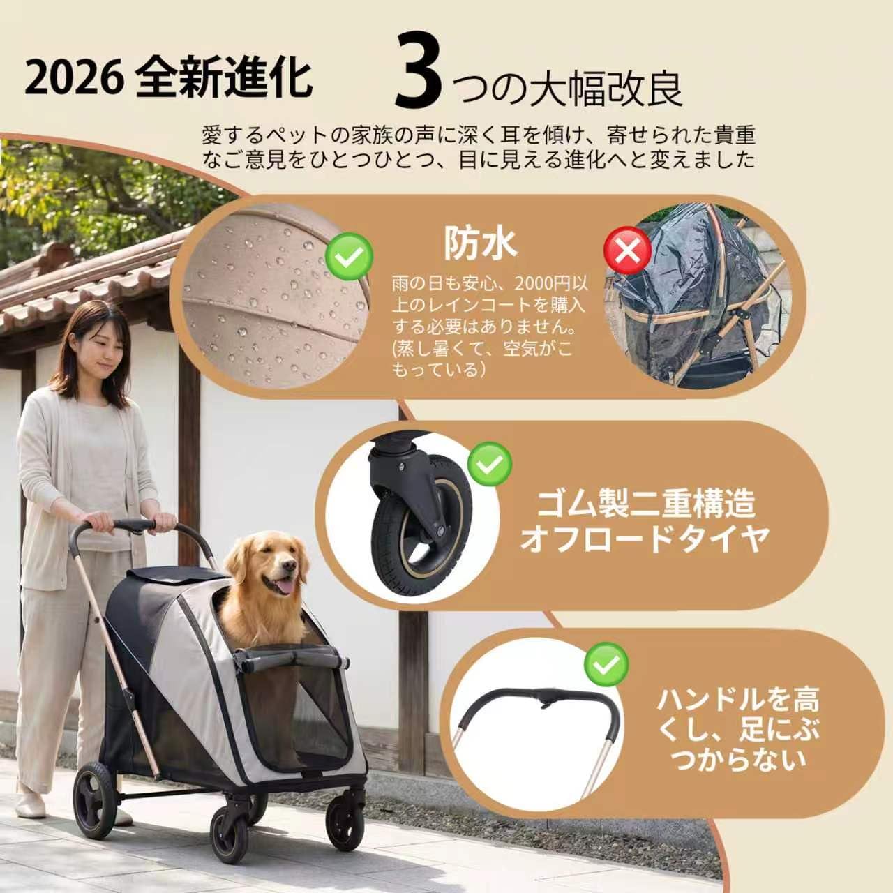 MILA&LOUIS ペットカート 大型犬 耐荷重50kg 低床型 大空間 Amazon | 【2026大耐摩輪·低床型 ·ペダルなし設計】MILA&LOUIS ペット