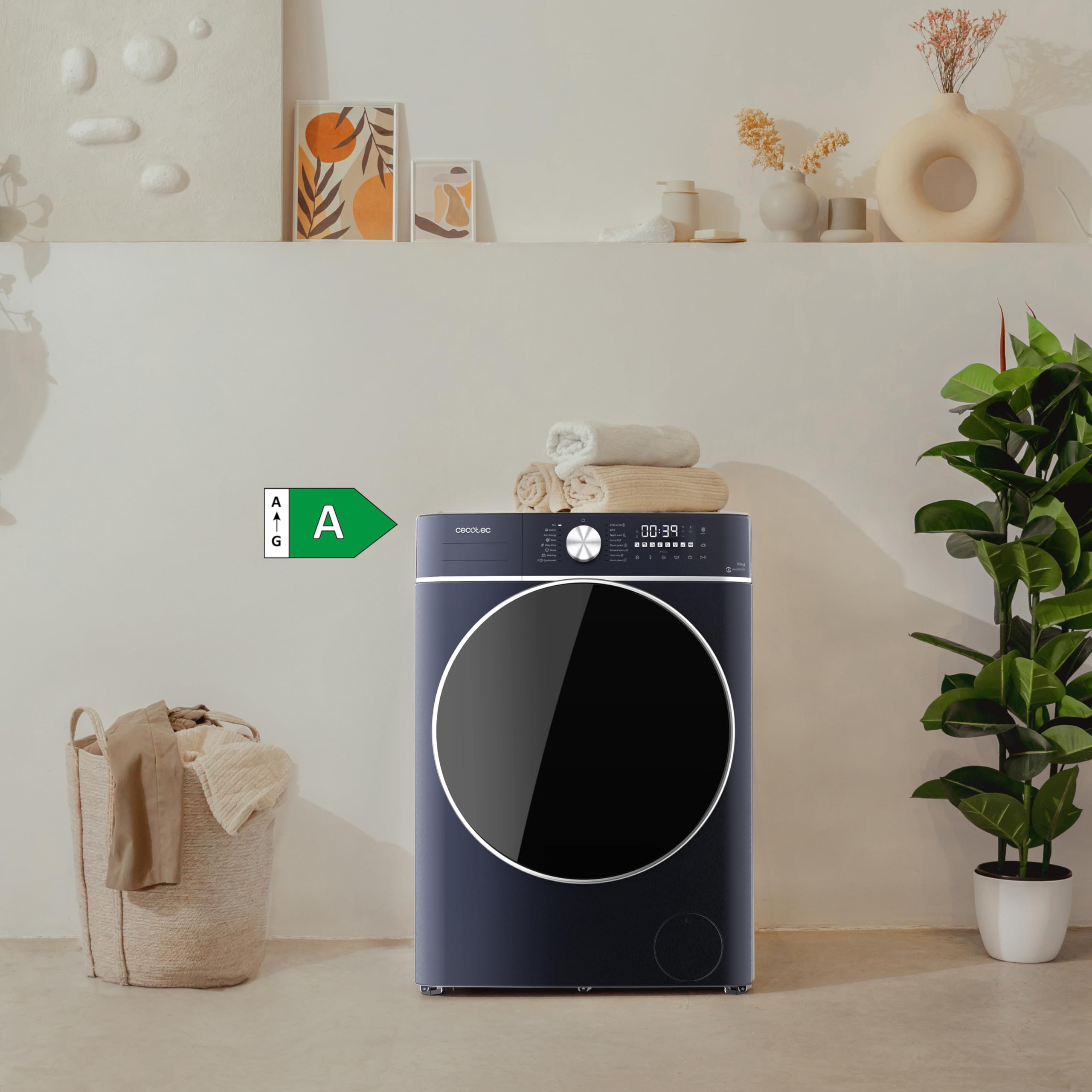 Cecotec Lave-linge Séchant 10Kg + 6Kg Chargement Frontal Bolero Wash&Dry 10680 Inverter Titanium A. 1400 tr/min, 16 Programmes, Moteur Inverter Plus, Basse Consommation, OnSmart, Joint Antibactérien