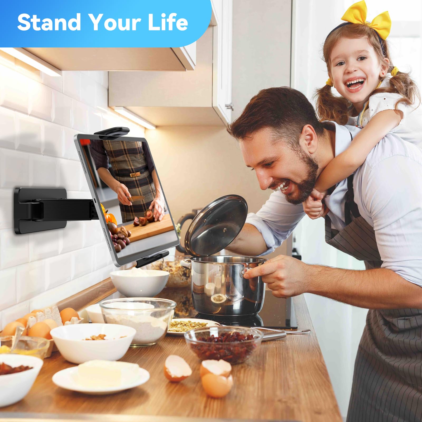 aceyoon Supporto Tablet Muro, Porta Tablet Parete Rotazione a 360°, Compatibile iPad Galaxy Tab Surface Pro, Tablet 4.7-12.9 Pollici Nero
