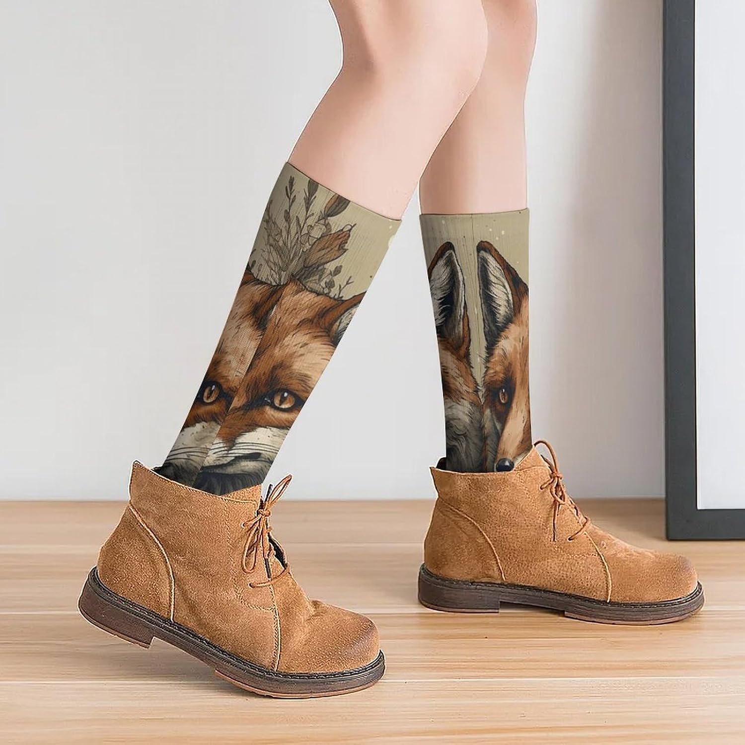 Breathable Crew Sock, Moisture Wicking, Athletic Calf Socks, Cozy | Animals And Flowers Compression Socks for Women Men, Lightweight High Work Socks for Business, Casual