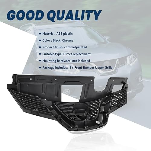 Miniatura 5 de Parachoques delantero negro rejilla ajuste 2014 2015 2016 para N-issan Rogue compatible con malla frontal de aire parrilla de repuesto con detalles