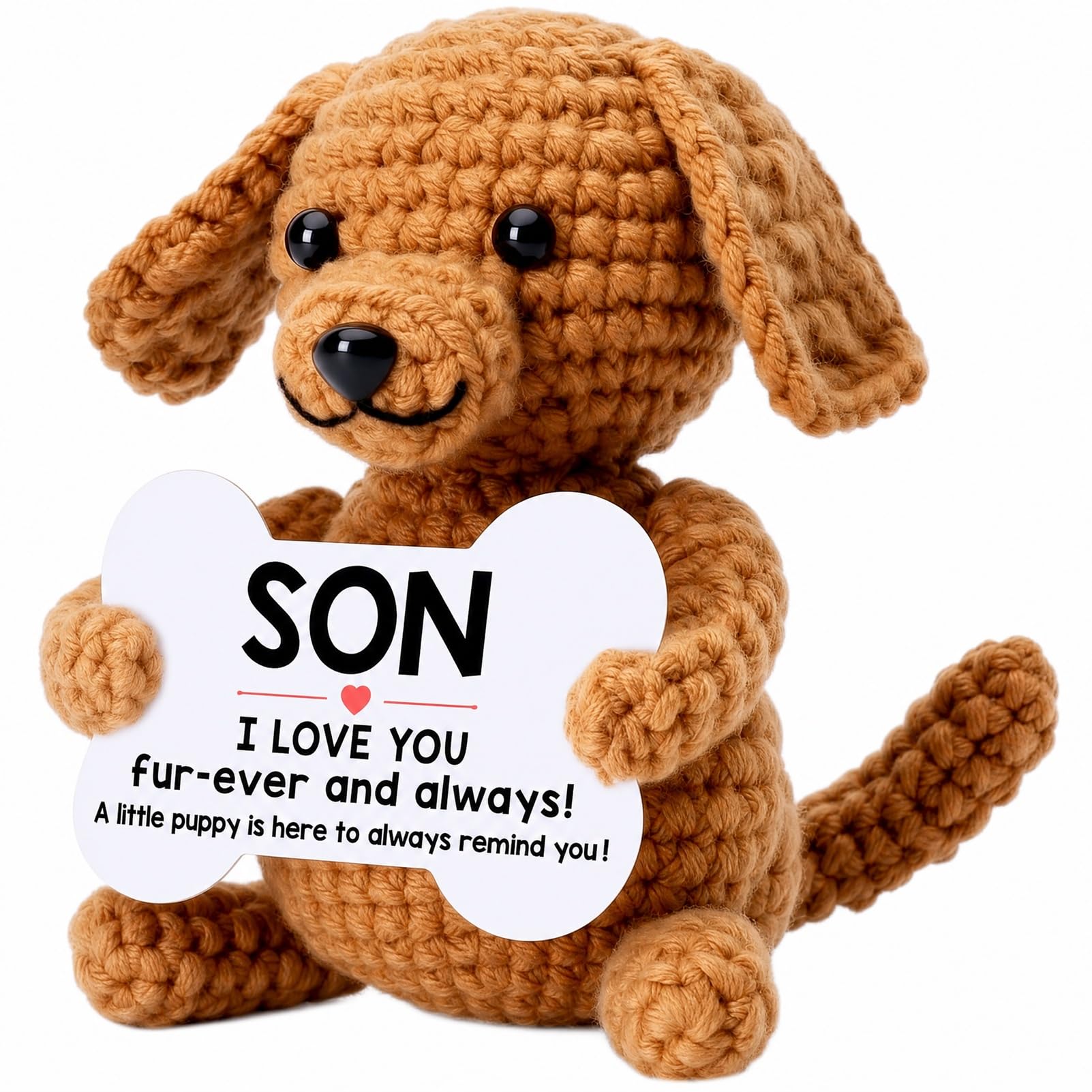 szoszo Son Gifts from Mom Dad, Birthday Graduation Gifts for Son, Small Dog Stuffed Animal Plush, Funny I Love You Puppy, Mini Crochet Desk Decor Presents, Cute Cool Stuff
