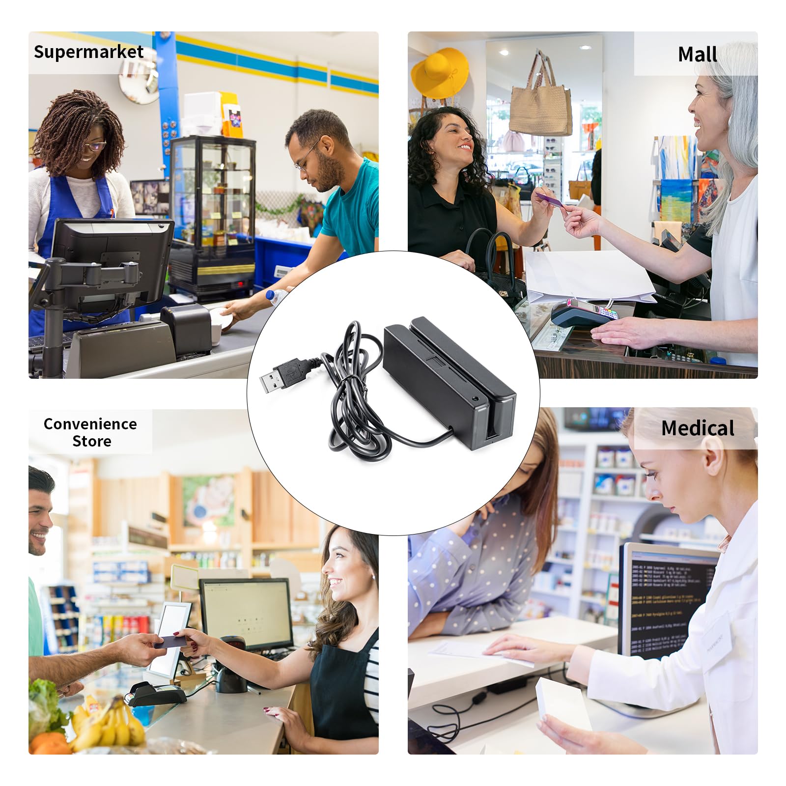 Mini Msr100 Lector magnético de tarjetas de magnéticas de 3 pistas Recopilador de datos Hi/Lo, Lector de tarjetas USB Msr Stripe para POS, Control de acceso, Verificación de ID
