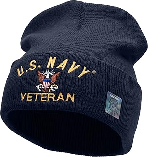US Navy Veteran Military Embroidered Long Beanie Made in USA