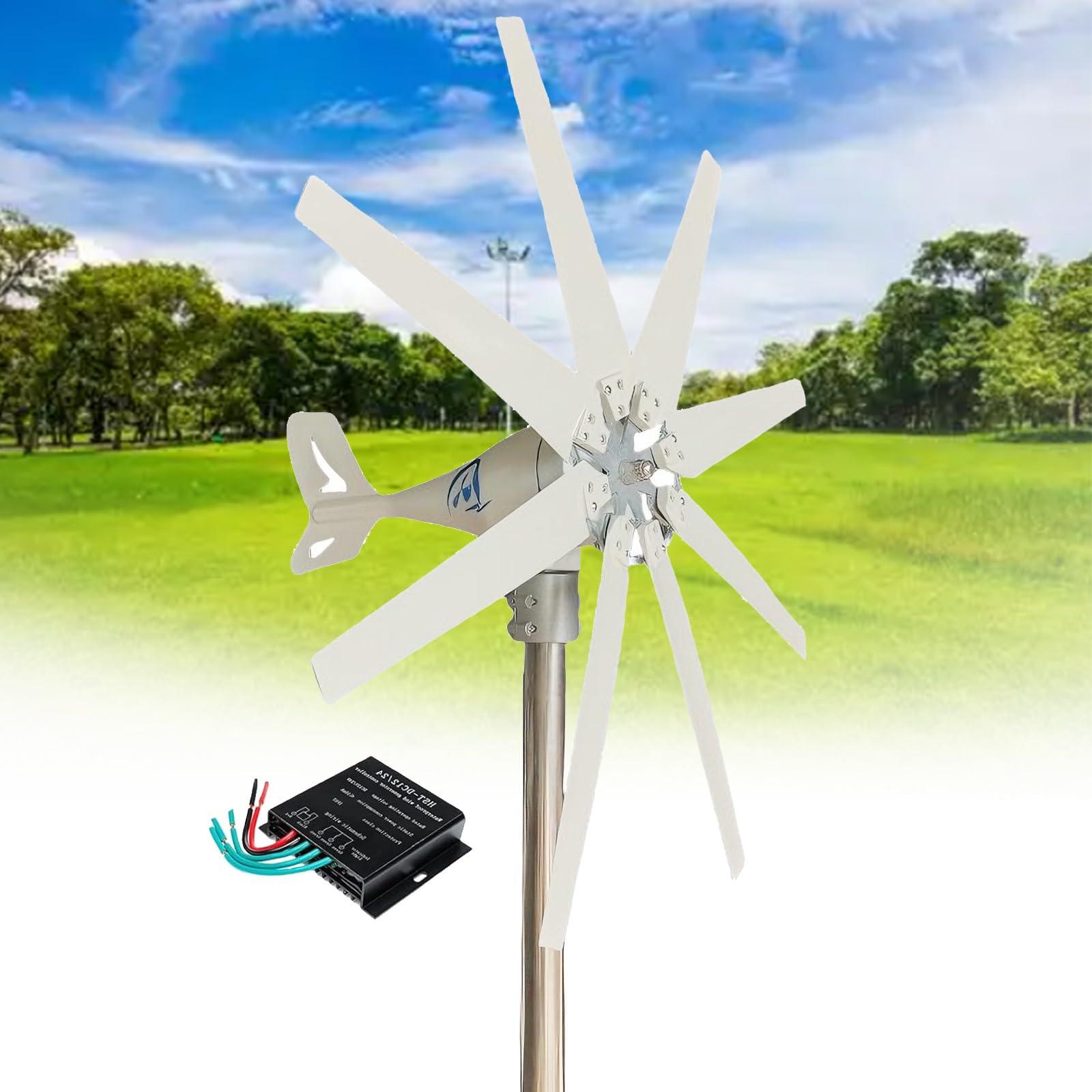 Generador de turbina de viento de 14000 W con 8 cuchillas, driver MPPT de 12 V/24 V/48 V, ajuste automático de barlovento para sistemas de energía solar marina, doméstica e híbrida