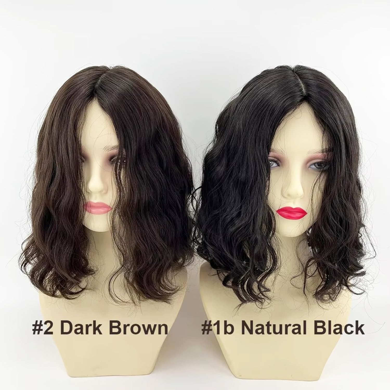 Jewish Wig Silk Base Short Bob 14-inch Loose Wave Virgin Human Hair Kosher Wig Sheitel Thick End Natural Wave Silk Top Women (#2 Dark Brown)