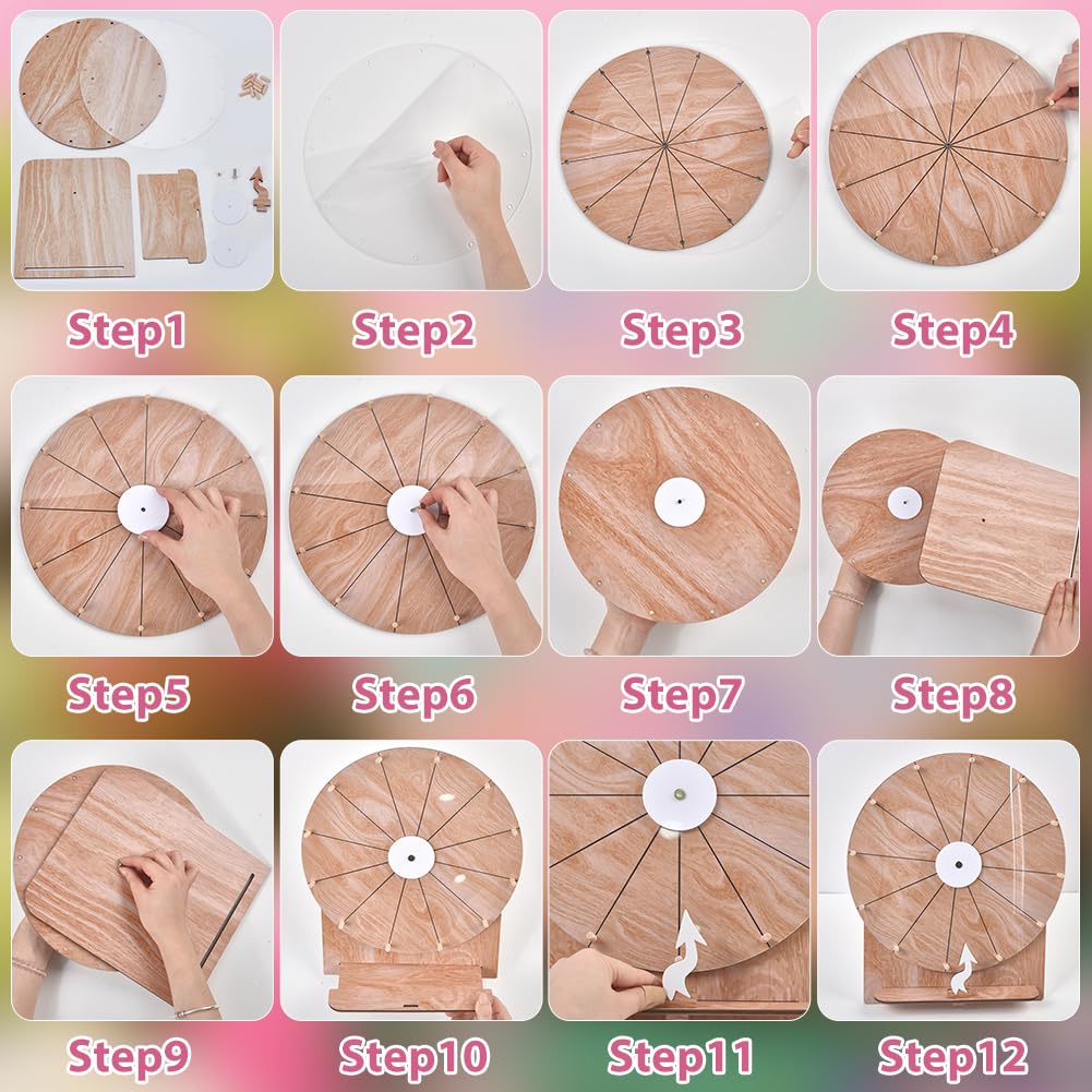 UNICRAFTALE Spinner Gewinnspiel Roulette Drehscheibe Aus Holz Aus Peru Beschreibbare Und Abwischbare Oberfläche 35cm Montage Ideal Für Brautpartys Und Verlobungsfeiern