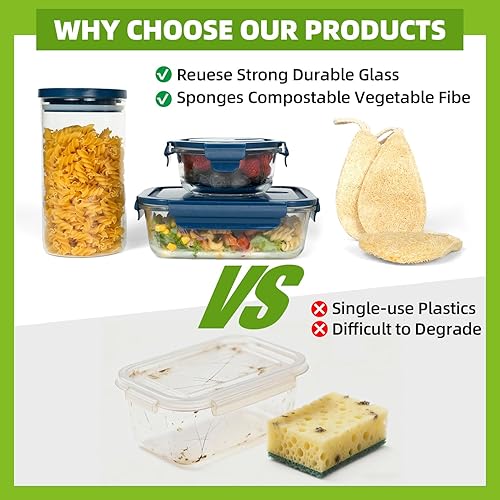 Miniatura 5 de AURADYNE - Recipientes de vidrio para almacenamiento de alimentos con tapas, 3 recipientes de borosilicato para preparación de comidas reutilizables