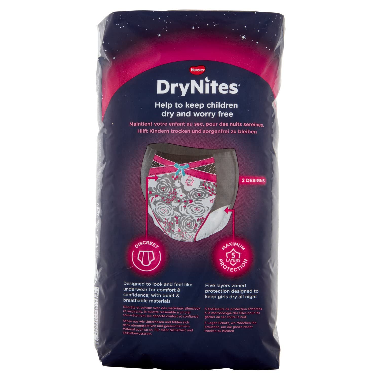 Huggies Drynites Braguitas de Noche para Niñas Talla L (27-57 kg), 9 unidades
