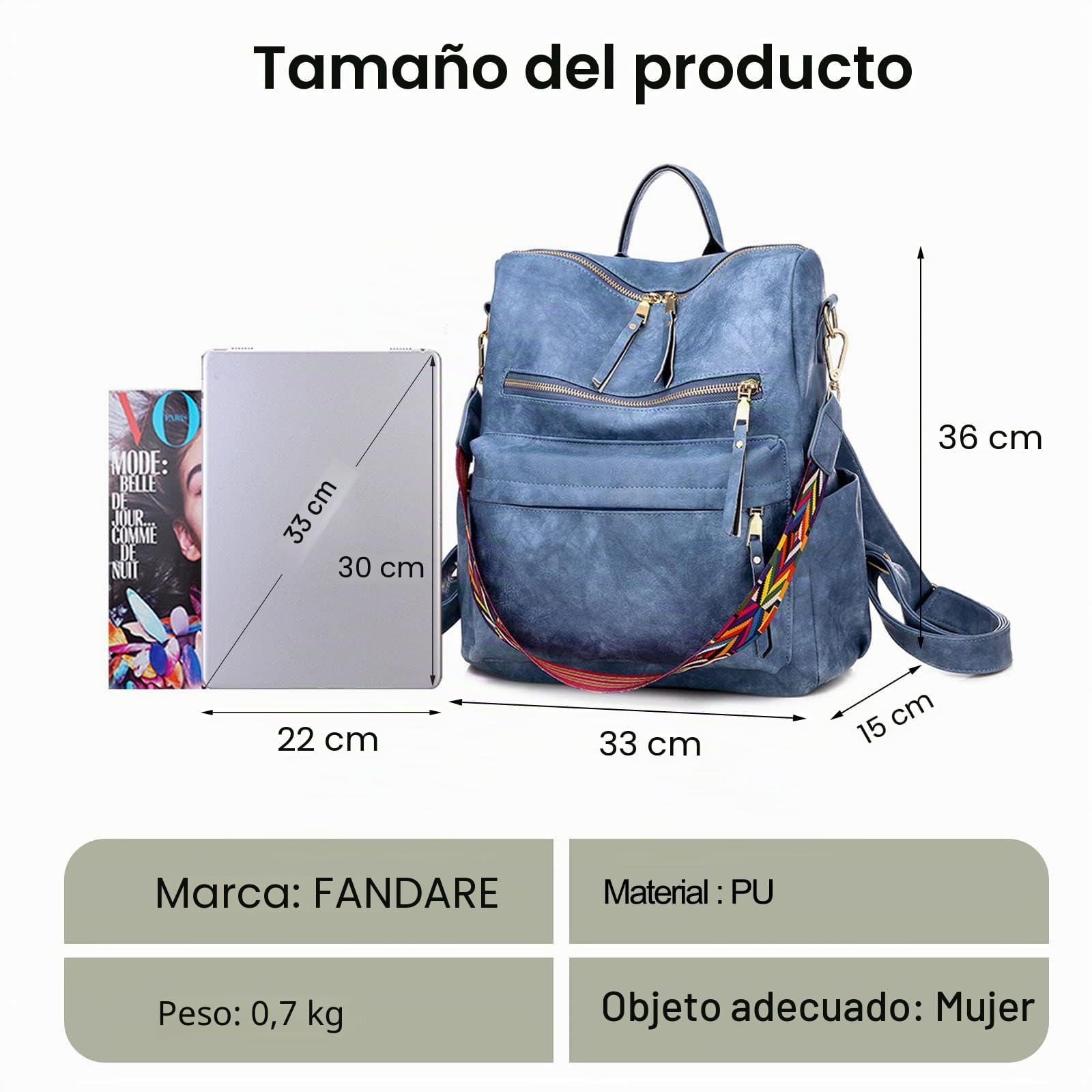 FANDARE Retro Bolsos Mochila Mujer Bolsa de Hombro Impermeable Bolso Mochilas Niña Bolsas Escolares Adolescente Casual Daypacks para Conmutar Outdoor Deporte Viaje 3 en 1 School Bag Durable PU