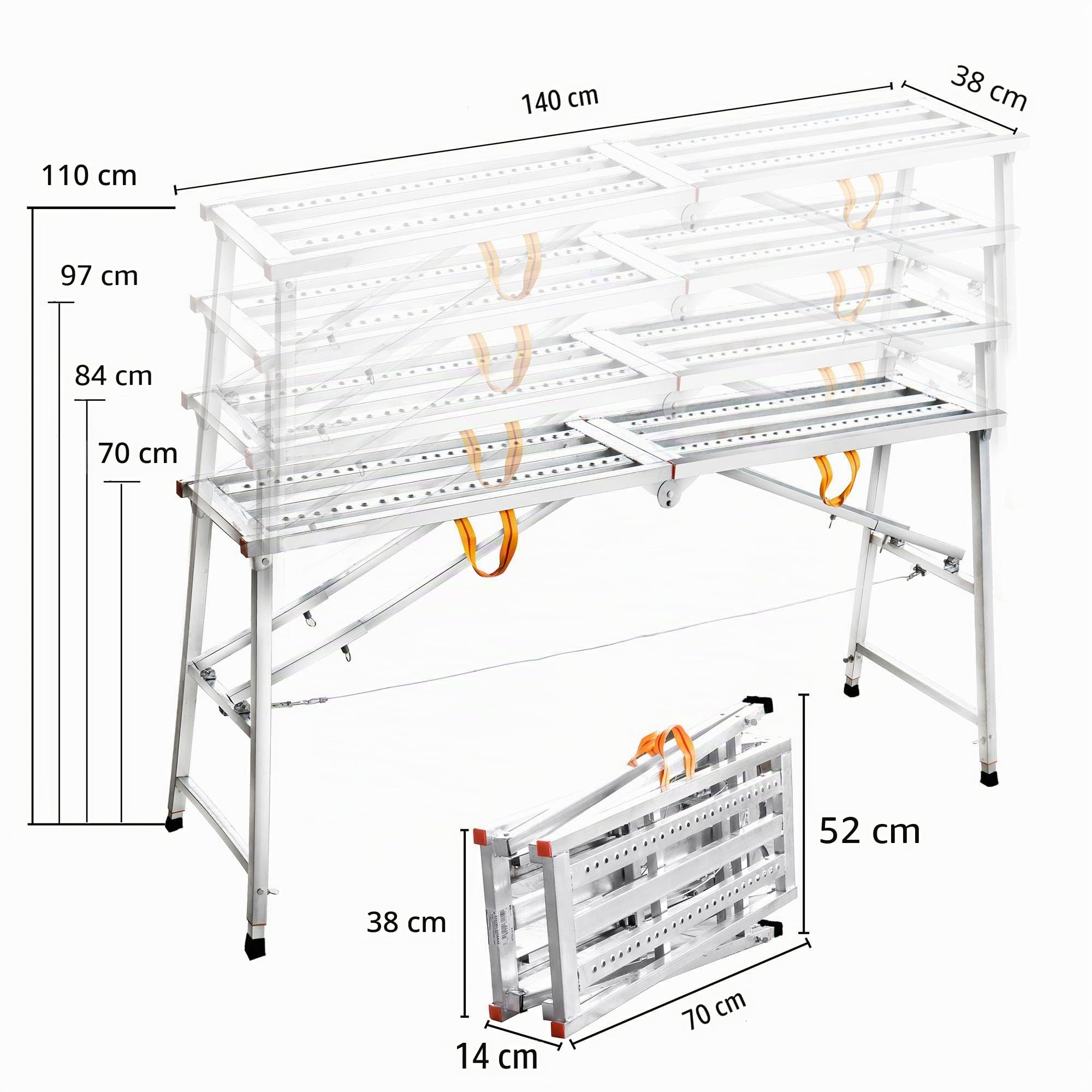 Plateforme d'échafaudage pliable en acier portable pour la maison, le bureau, l'atelier et le garage, charge maximale (140 cm)