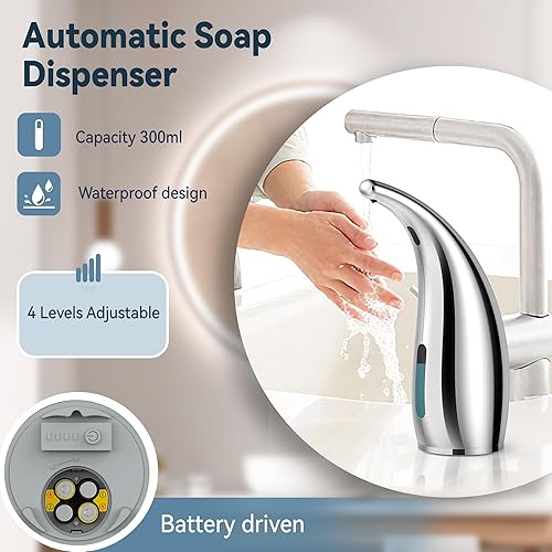 Miniatura 2 de Dispensador automático de jabón con sensor infrarrojo  Jabón de manos ajustable de 4 niveles sin contacto para cocina, baño, dispensador eléctrico a