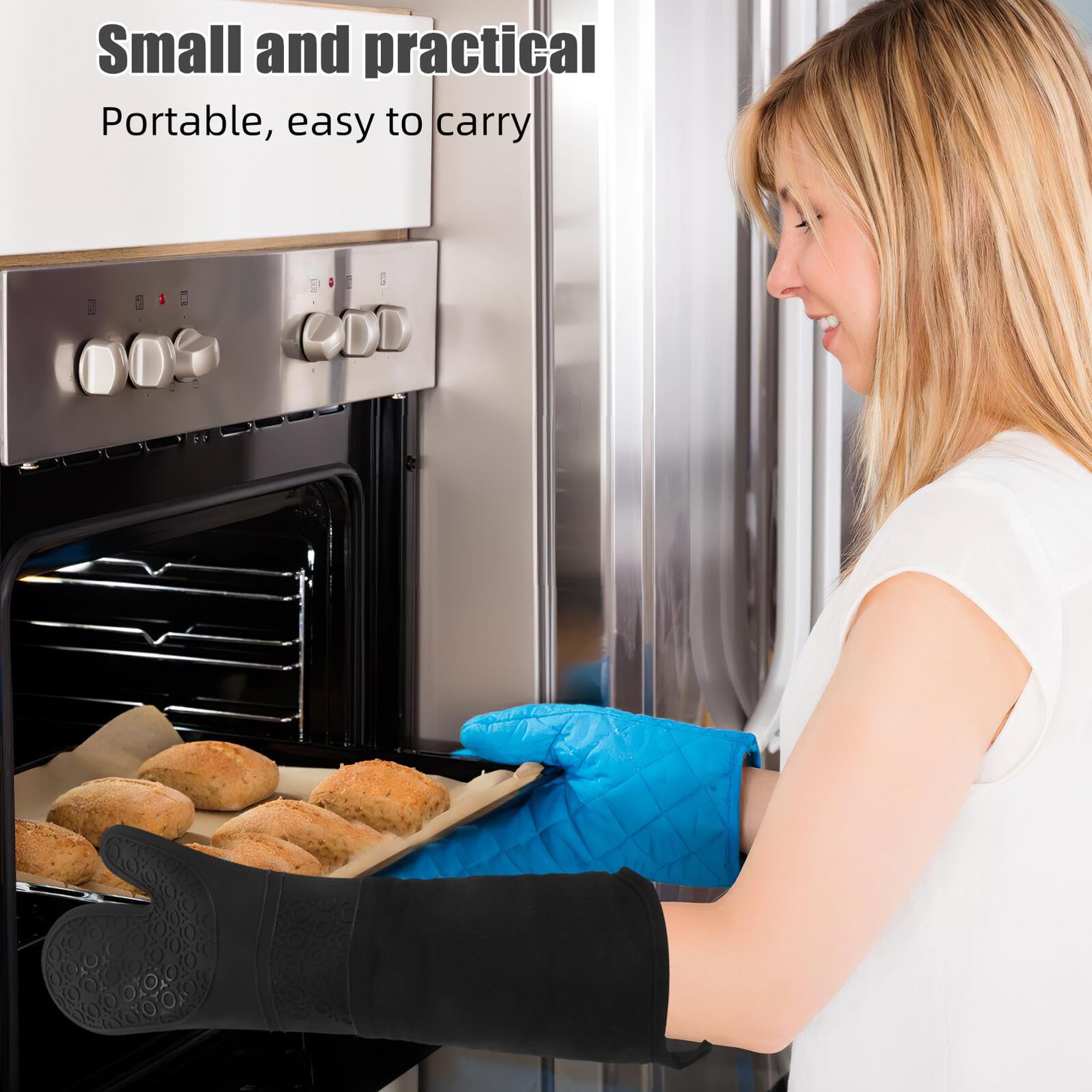 NOLITOY Guantes de Silicona para Horno Resistentes al Calor Guantes Largos Impermeables Diseño Antideslizante Protección Extendida para Antebrazo Ideales para Cocinar y Hornear en