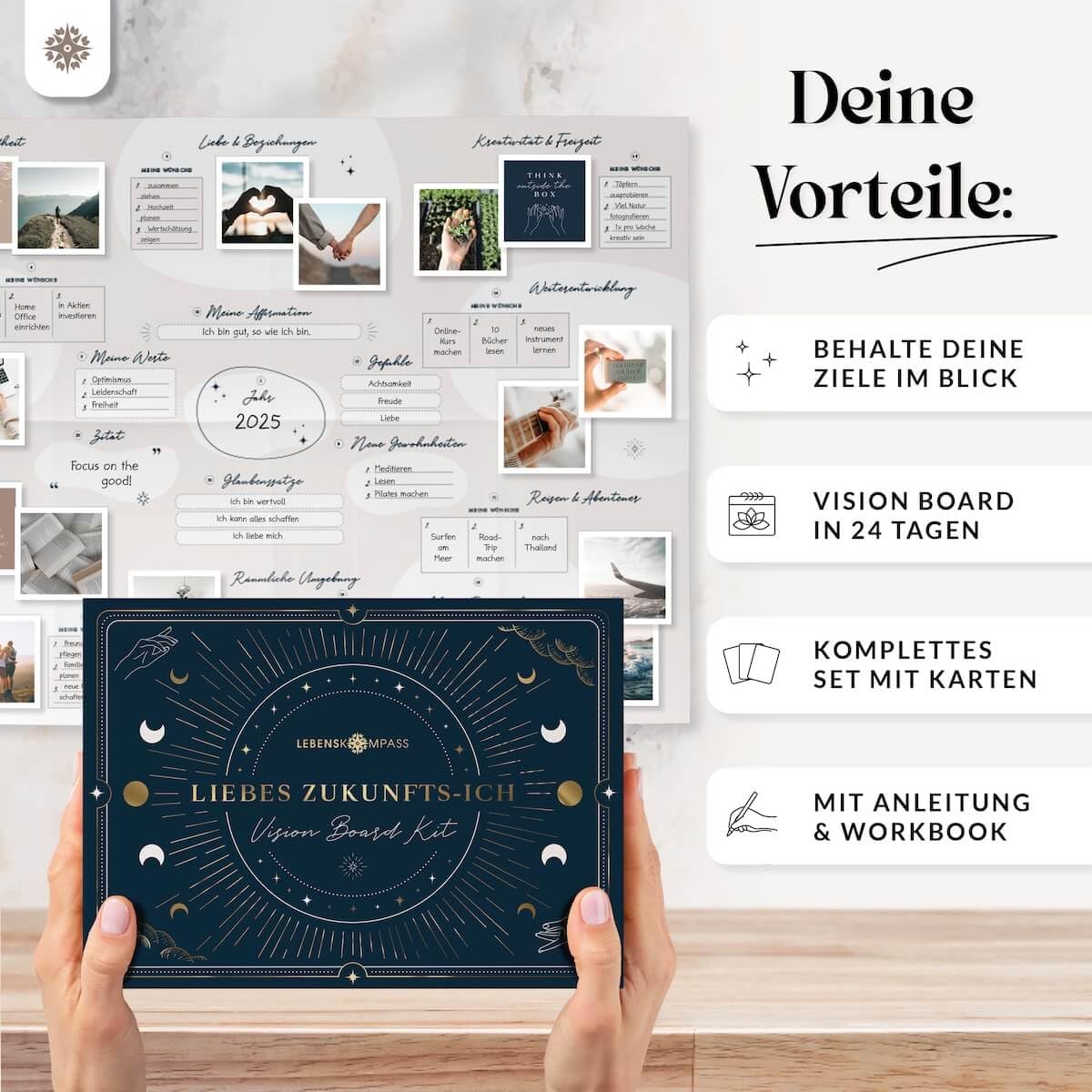 Vision Board Set 2026 DAS ORIGINAL Liebes Zukunfts-Ich von Lebenskompass® Bastel Dein eigenes Visionboard visualisiere das Leben deiner Träume Geschenke für Frauen & Männer