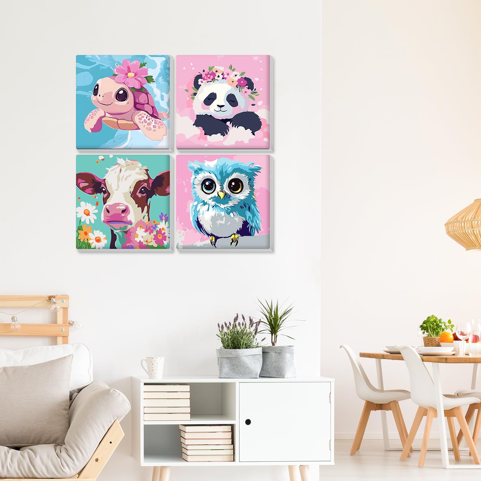 Kit De 4 Pinturas Por Números Con Marco – Perros, Incluye Lienzos Y Pinceles, Regalo Creativo