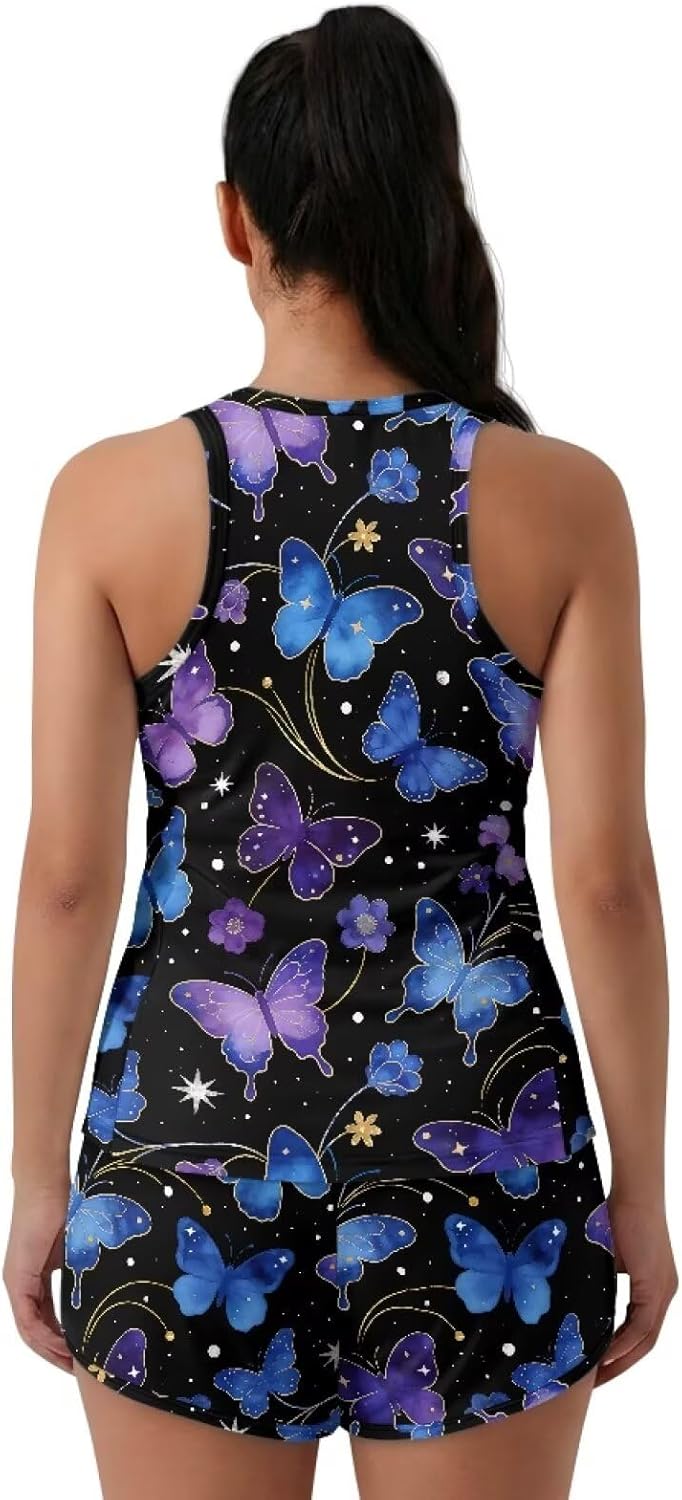 Tankini Swimsuit Tummy Control 2Pcs Bathing Suit for Women Tank Top with High Waist Shorts Swimwear Size S-6XL