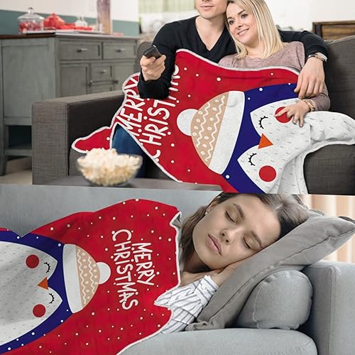Miniatura 6 de Manta de Navidad manta de pingüino con decoraciones navideñas 50 x 60 pulgadas manta de microfibra súper suave y acogedora para sofá cama campamento