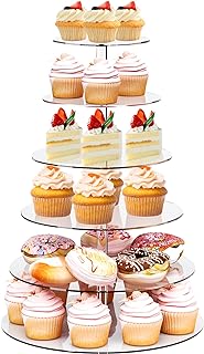 Cupcake Stand, 6 Tier Cupcake Stand for 50 Cupcakes, Round Acrylic Dessert Table Display, Clear Cupcake Tower Display for Party, Wedding, Graduation, Baby Shower