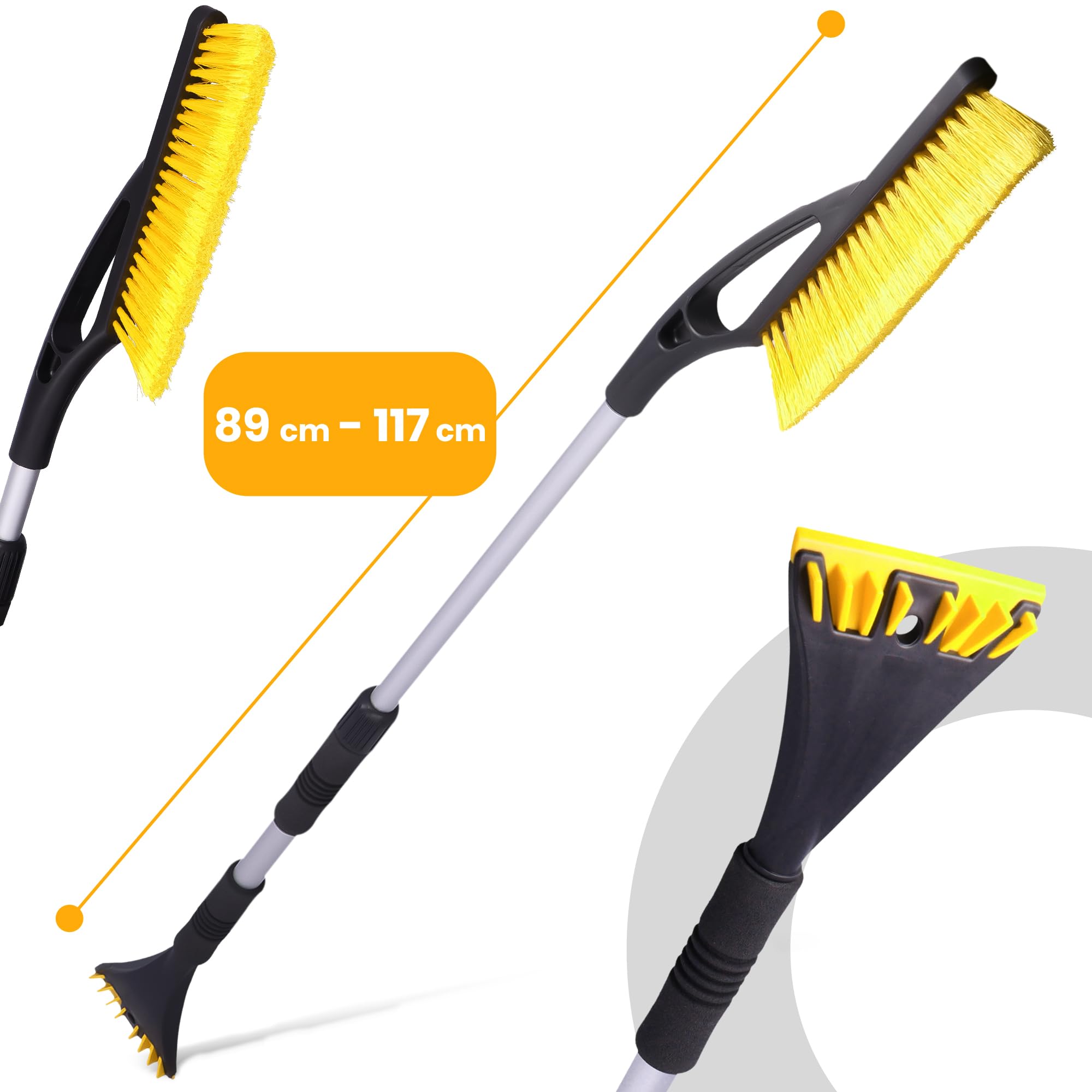 Szczotka Odśnieżania Samochodu Skrobaczka Szyb Teleskopowa 89-117 cm Skrobak Auta Śniegu Lodu Mrozu Szronu Zmiotka Miotła Rozsuwana Wysuwana Drapaczka Wielofunkcyjna