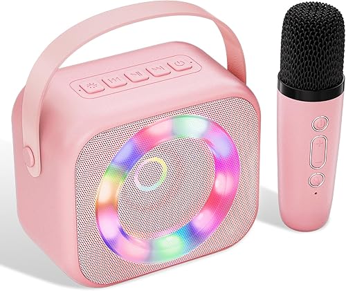 Verkstar Karaoke Machine for Kids, Mini Portable Bluetooth Karaoke Speaker with Wireless Mic and Colorful Lights for Kids Adults, Gifts Toys for
