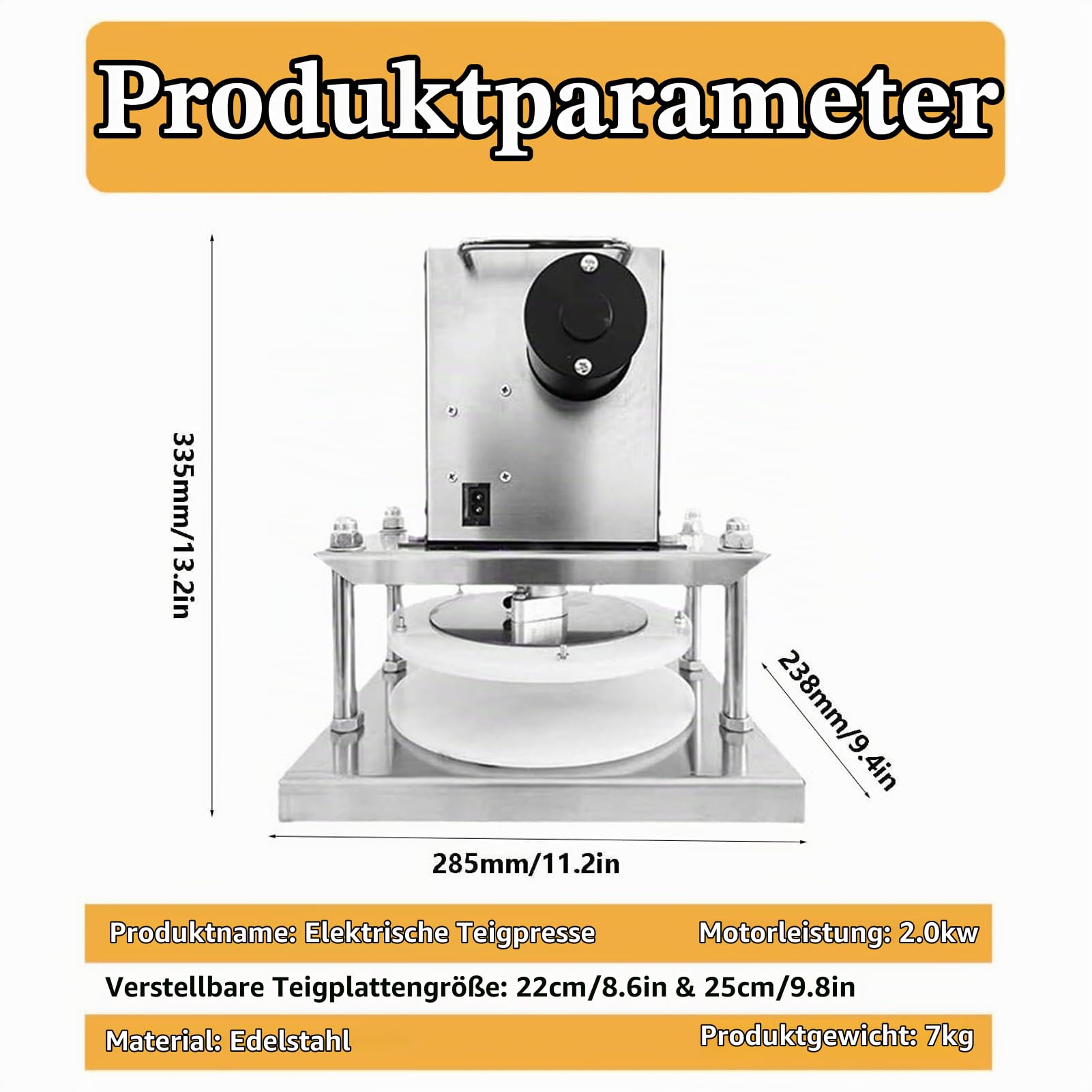 Elektrische Pizzateigpresse Edelstahl Pizza Presse 22/25/30cm Mit Runder Form, Kommerzielle Ausrollmaschine, Edelstahl Pizza Presse, Kommerzielle Ausrollmaschine