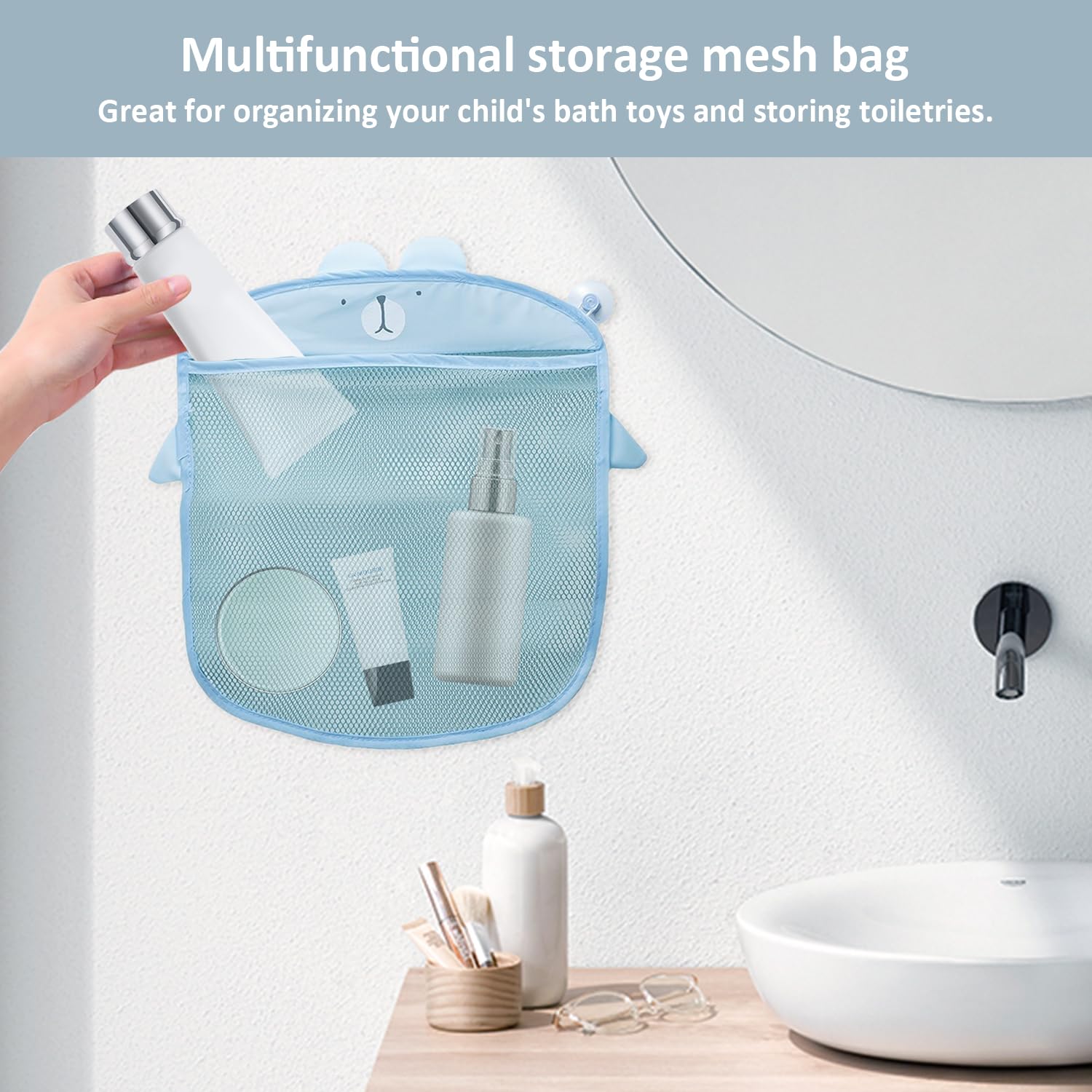 Yizish - Set di 3 contenitori per giocattoli da bagno, con 6 ventose