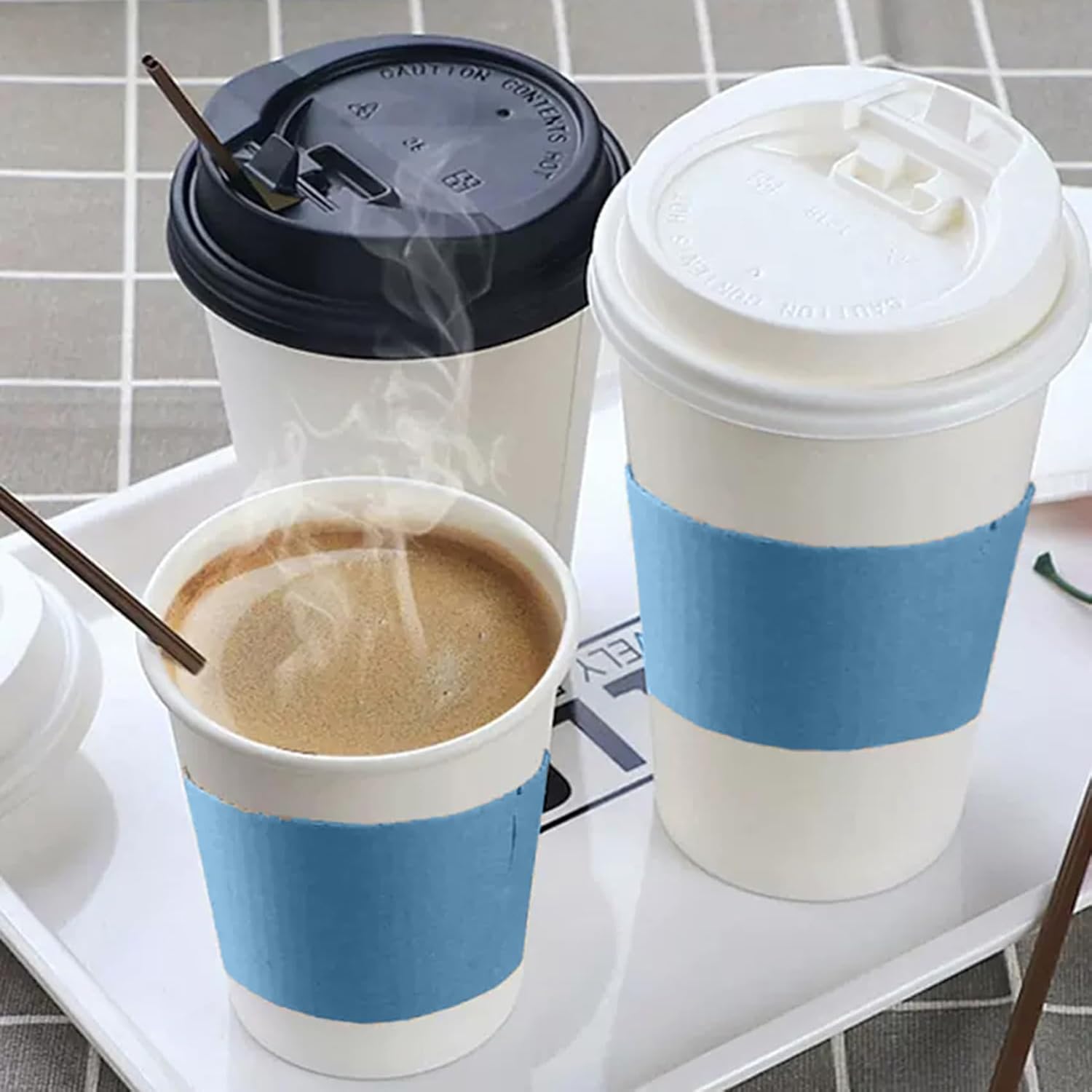 EchoDone Disposable Coffee Cup Sleeves for Hot or Cold Drinks Paper Corrugated Cup Jackets 200 Count Color Blue Fit for 90mm Diameter Cups 10oz 12oz 16oz (Without Cups) - Image 5