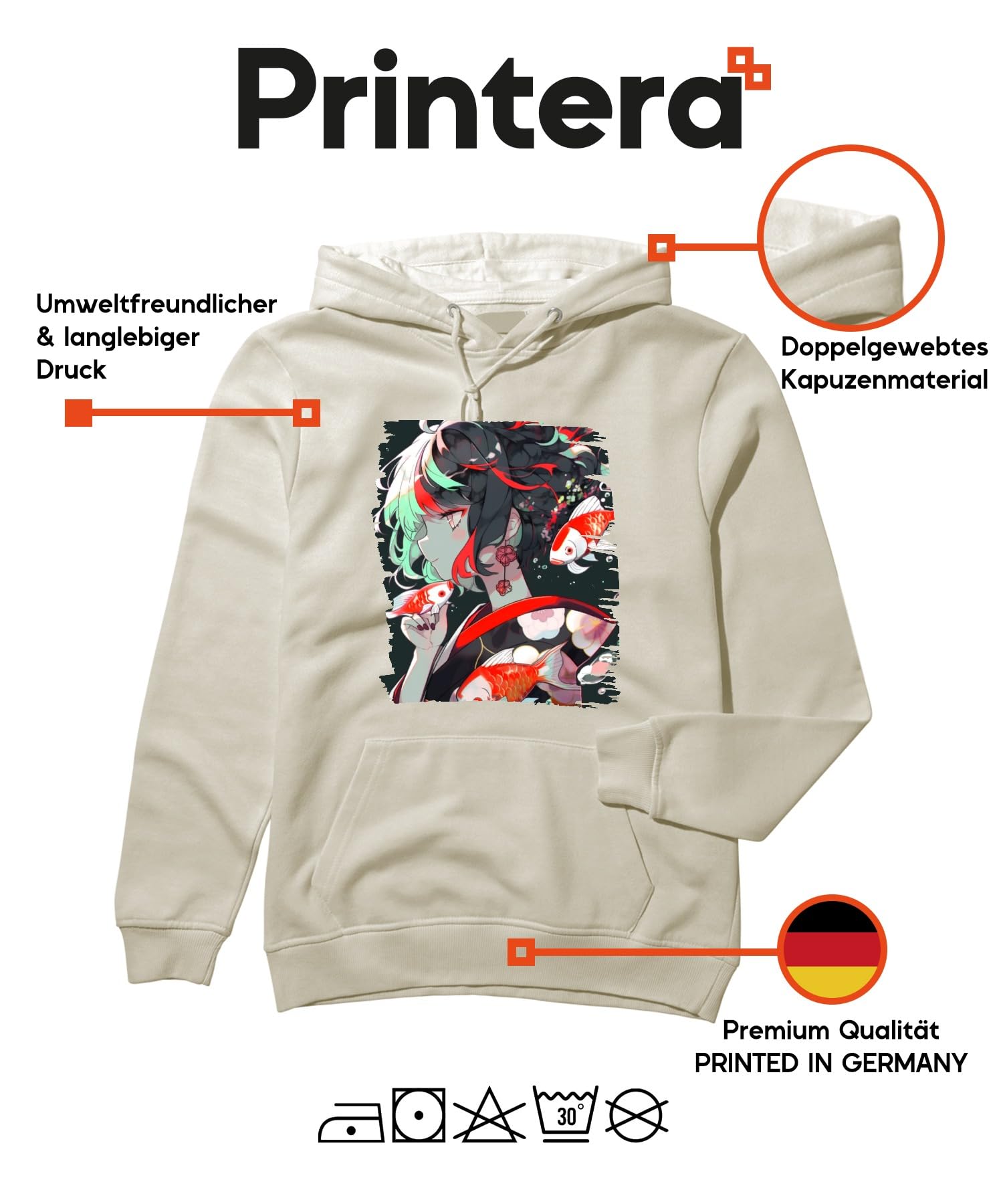 Anime Dziewczęca w kimono Koi Karp Sztuka Japońska Ilustracja Uniseks Bluza z kapturem Bluza z kapturem