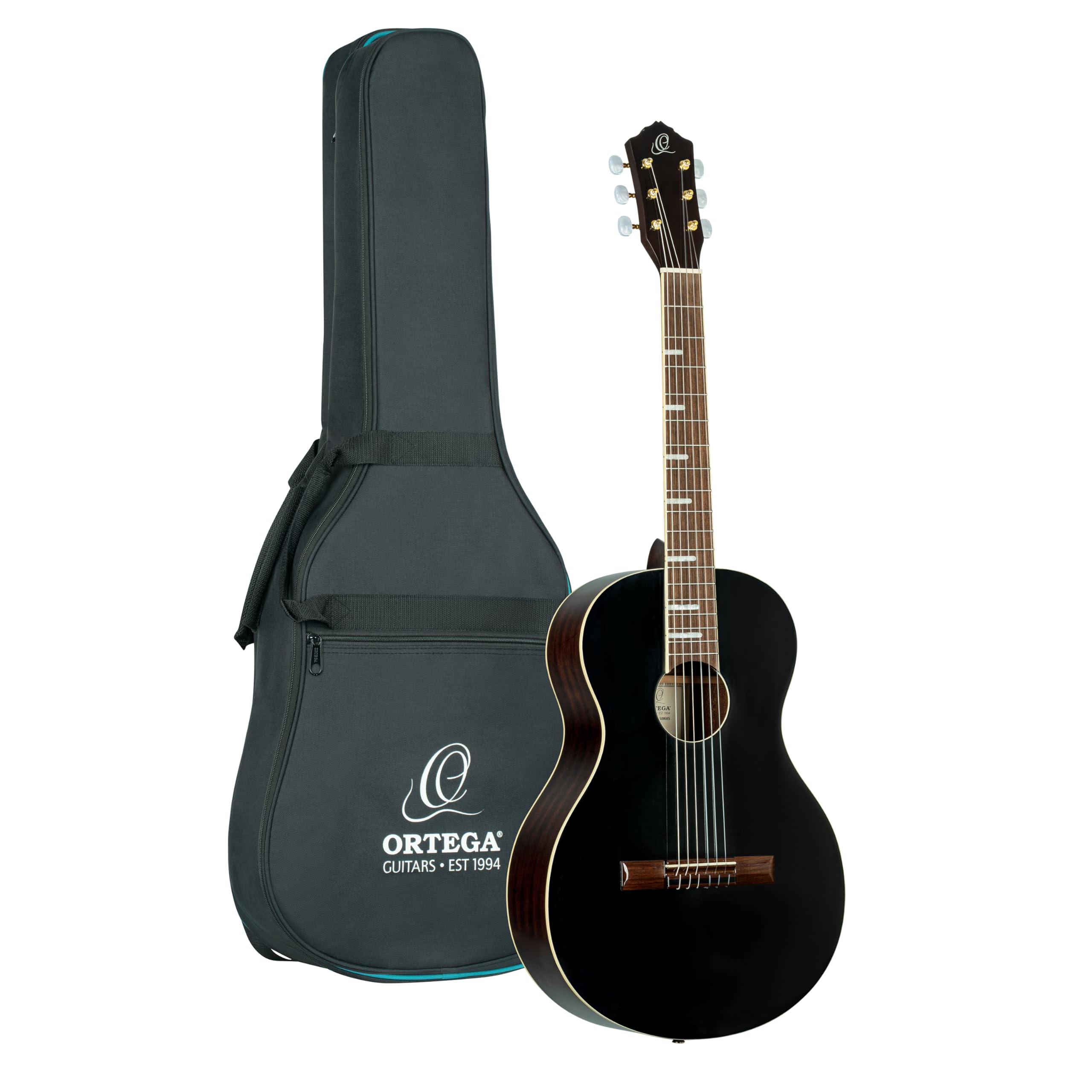 Ortega Guitars Parlor Body Konzertgitarre – Ranger Series – Inklusive Gigbag – Fichte, Mahagoni, Schwarz (RRA-BKT)