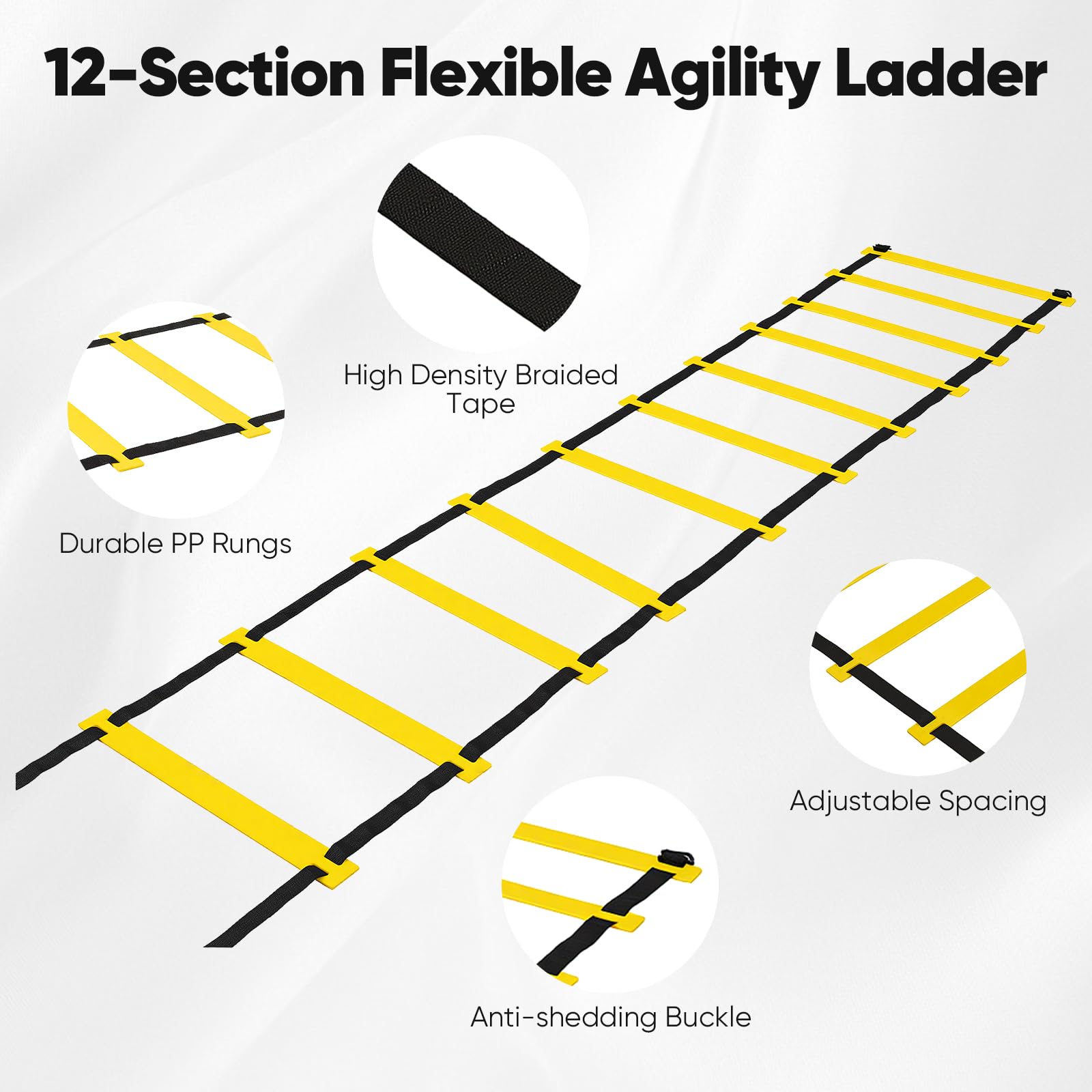 Juego completo de entrenamiento de fútbol, con escalera de coordinación (6 m), 12 conos, obstáculos extraíbles, cuerda de saltar, bandas de resistencia y paraguas, accesorio de entrenamiento ideal