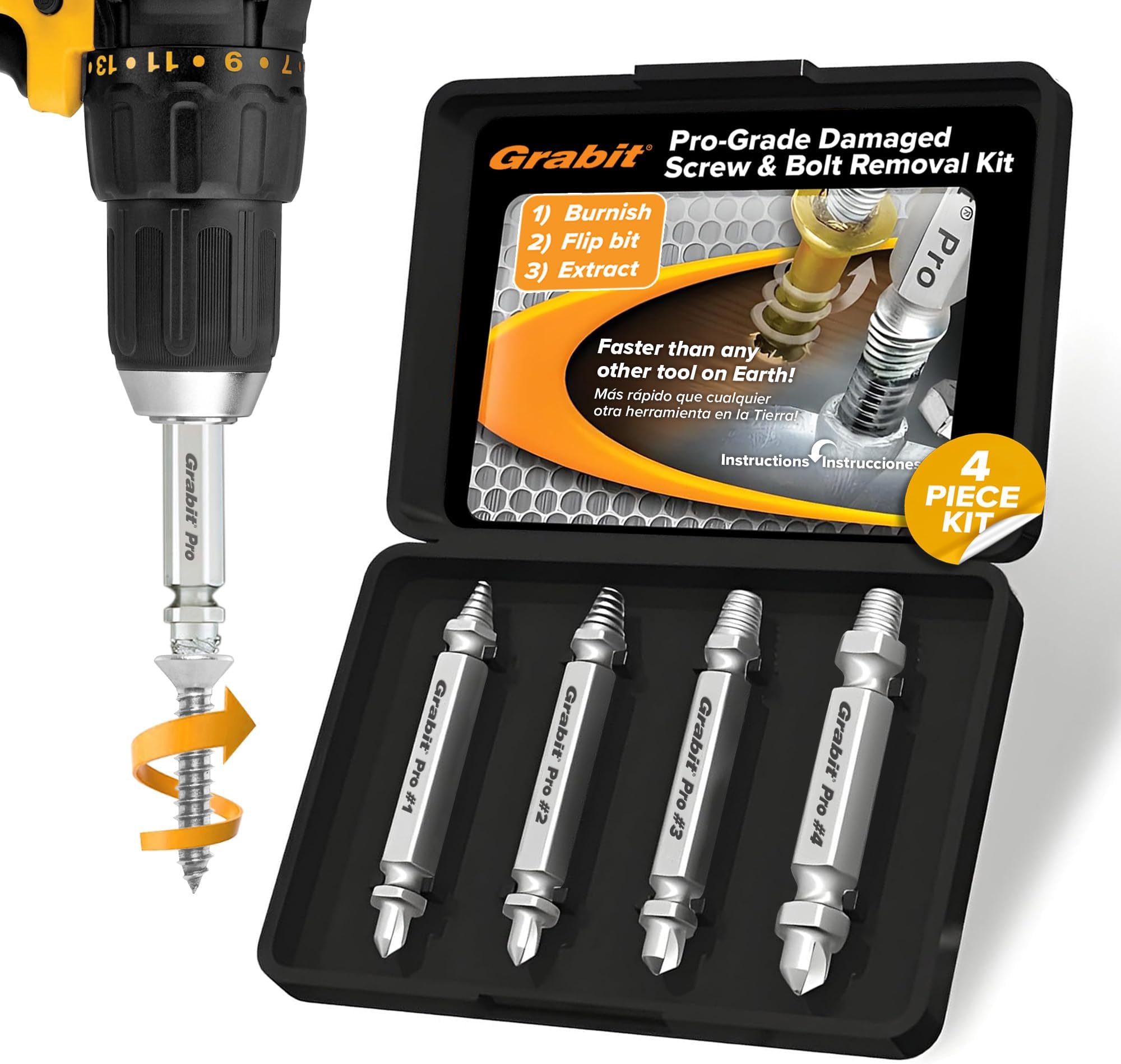 8440P Grabit Pro Broken Bolt and Damaged Screw Extractor 4 Piece Kit