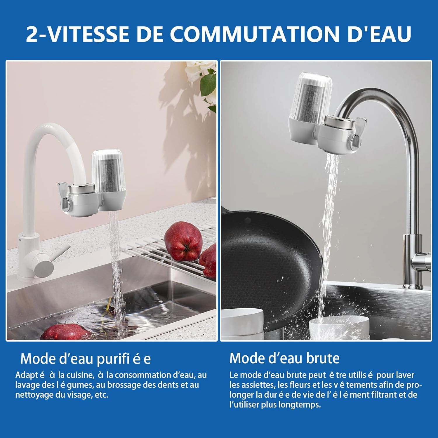 Filtre à Eau Robinet 2 en 1 | Élimine Chlore, Métaux Lourds & Mauvais Goût – Installation Facile Sans Outil en 30 Secondes
