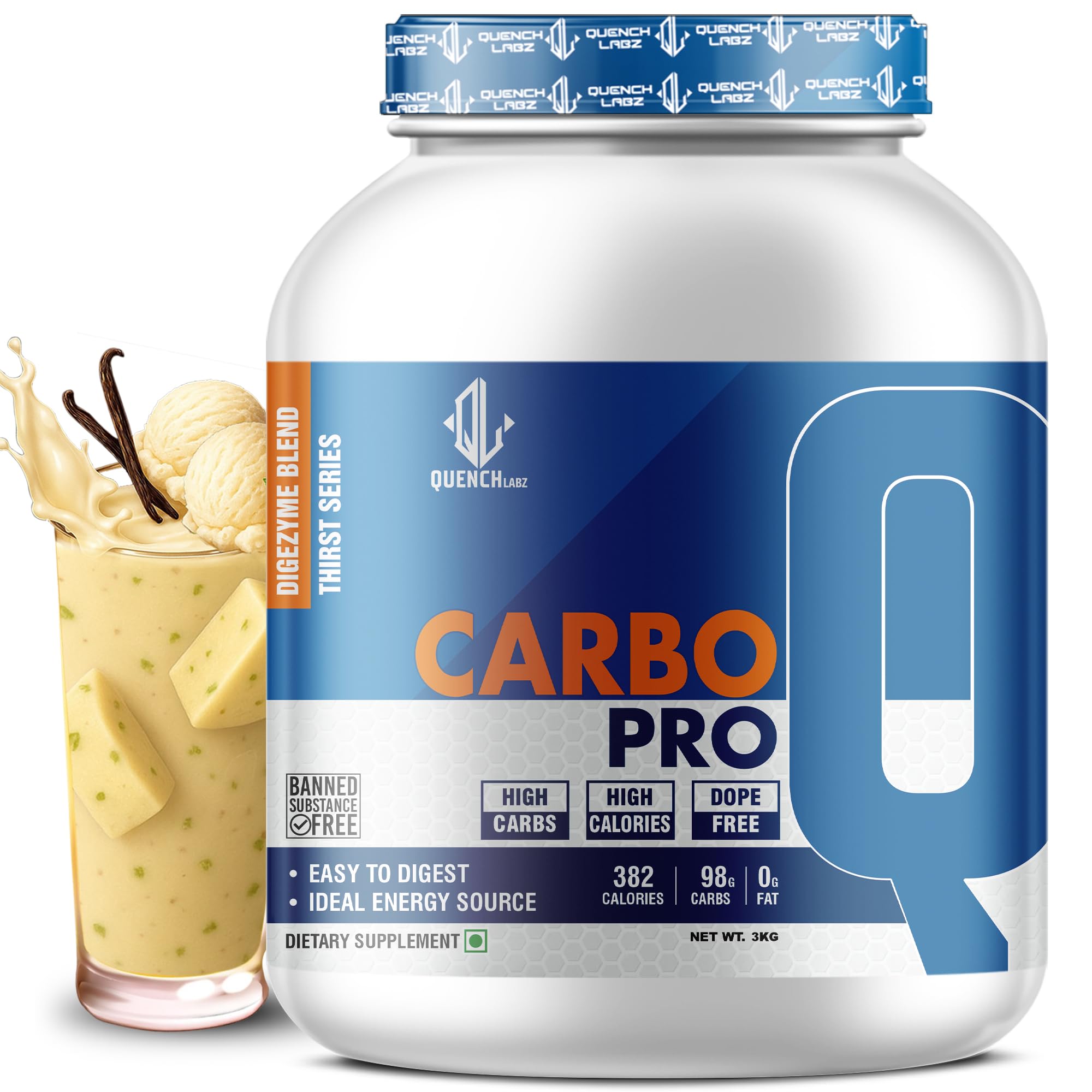 Carbohydrate Supplement 3kg | QuenchLabz Carbo Pro | 98g Carbs & 382 Calories per Serving | Fast-Digesting carbohydrate powder | Pre & Post Workout Energy | Muscle Recovery | Chocolate | FSSAI Certified — Amazon image 12