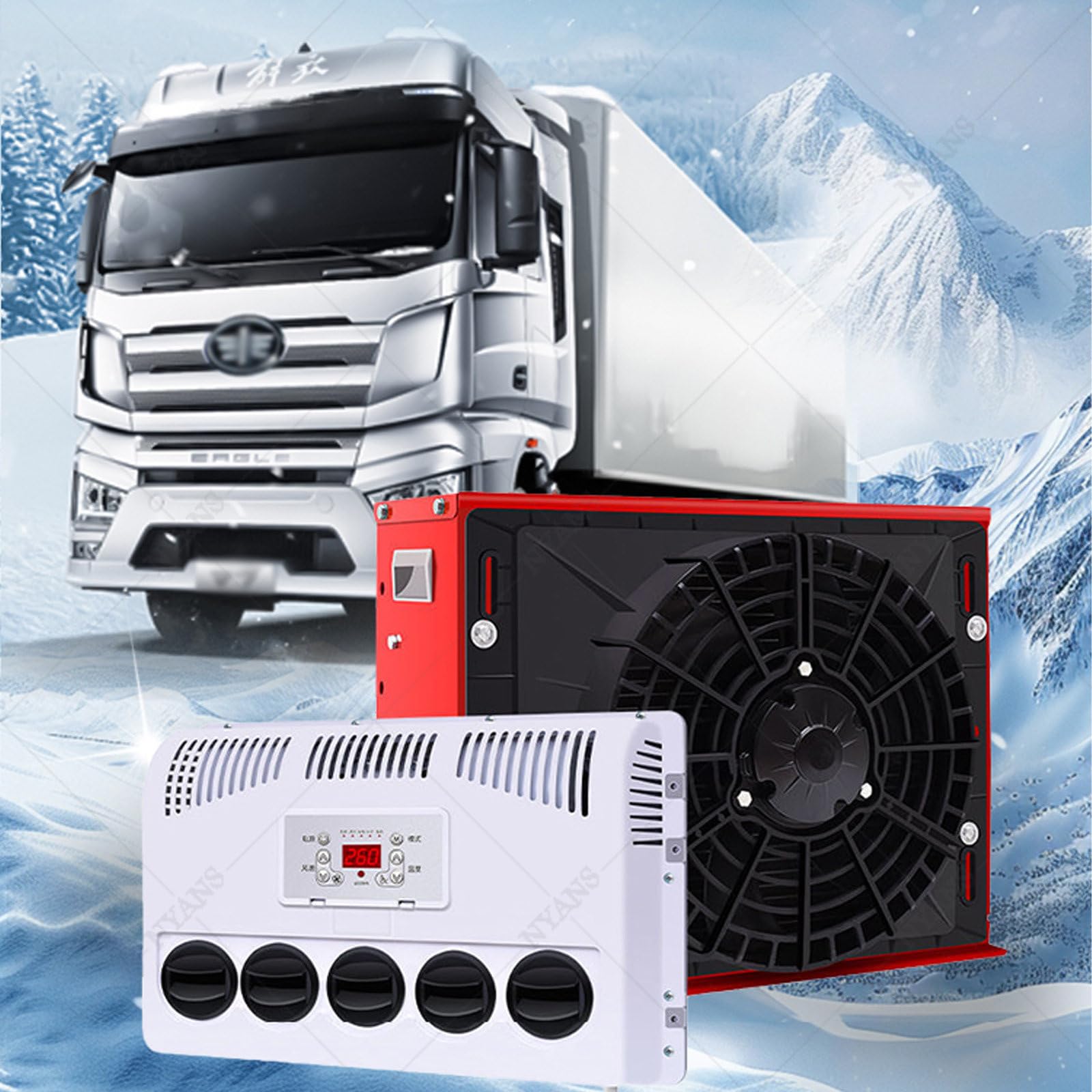 Condizionatore d'aria universale portatile, 12 V/24 V, raffreddamento a basso rumore, telecomando per camion, autobus, roulotte, escavatori, furgoni